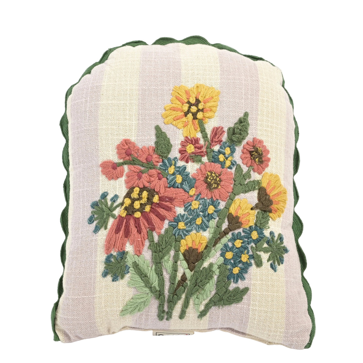 Cecelia Bloom Shaped Hand Embroidered Wildflower Cushion with Scallop Trim