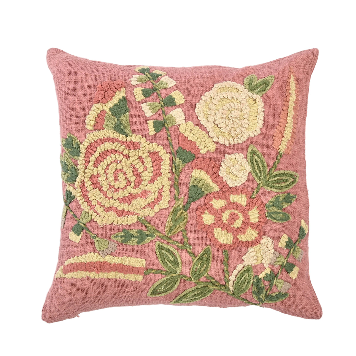 Rosie Hand Embroidered Floral Rose Cushion 46 x 46cm