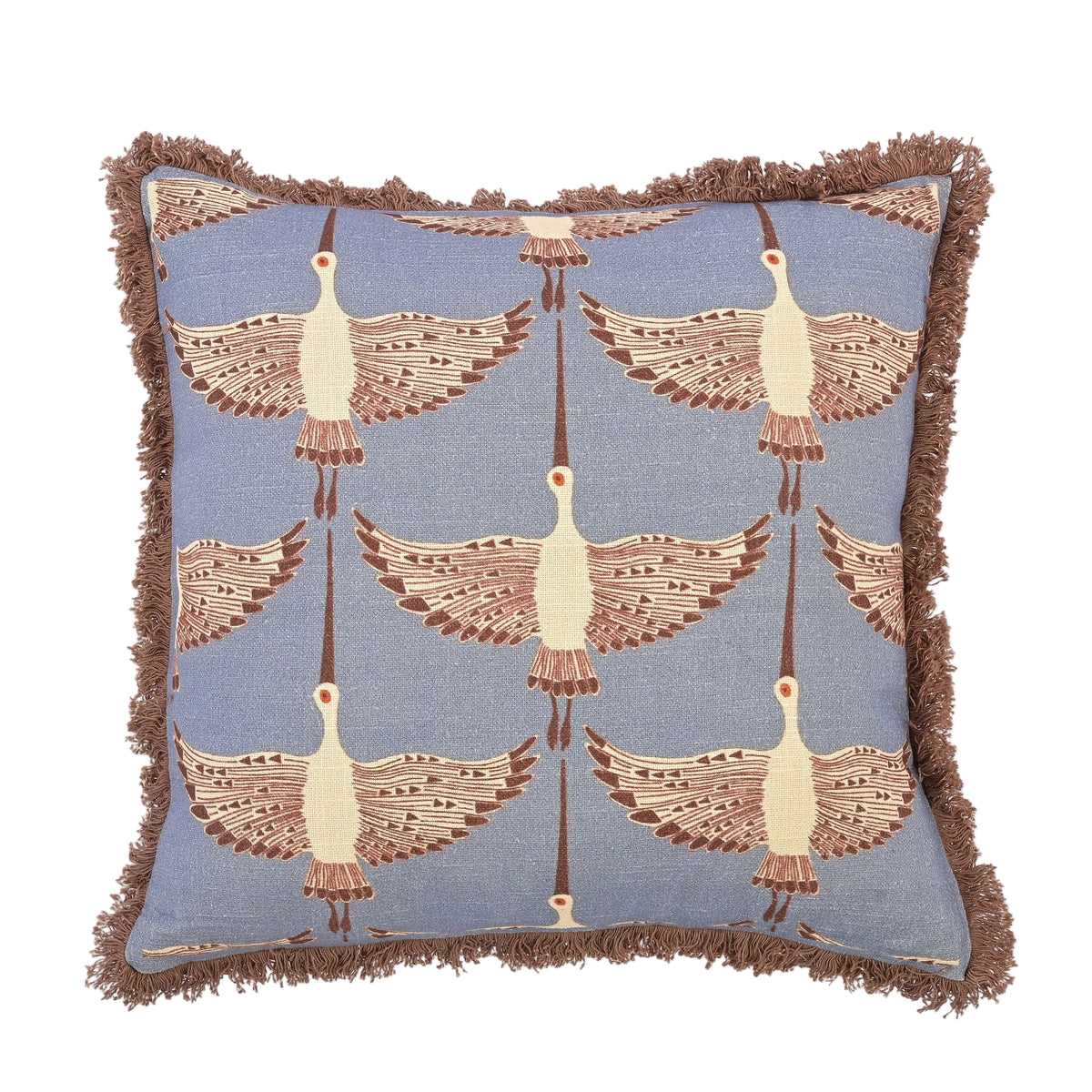 Crina Art Deco Flying Crane Handmade Print Cushion with Fringe Trim 46 x 46cm