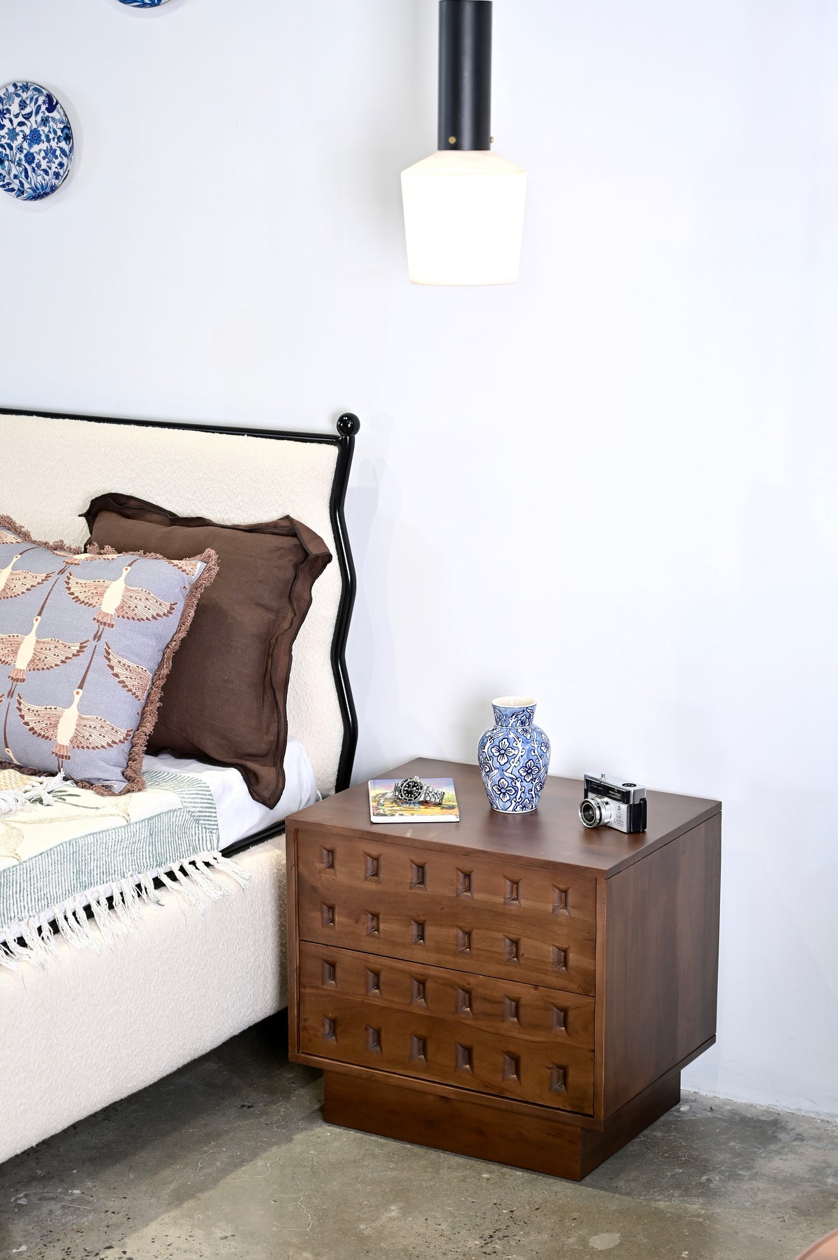 Oslo Solid Acacia Wood Bedside Table in Walnut