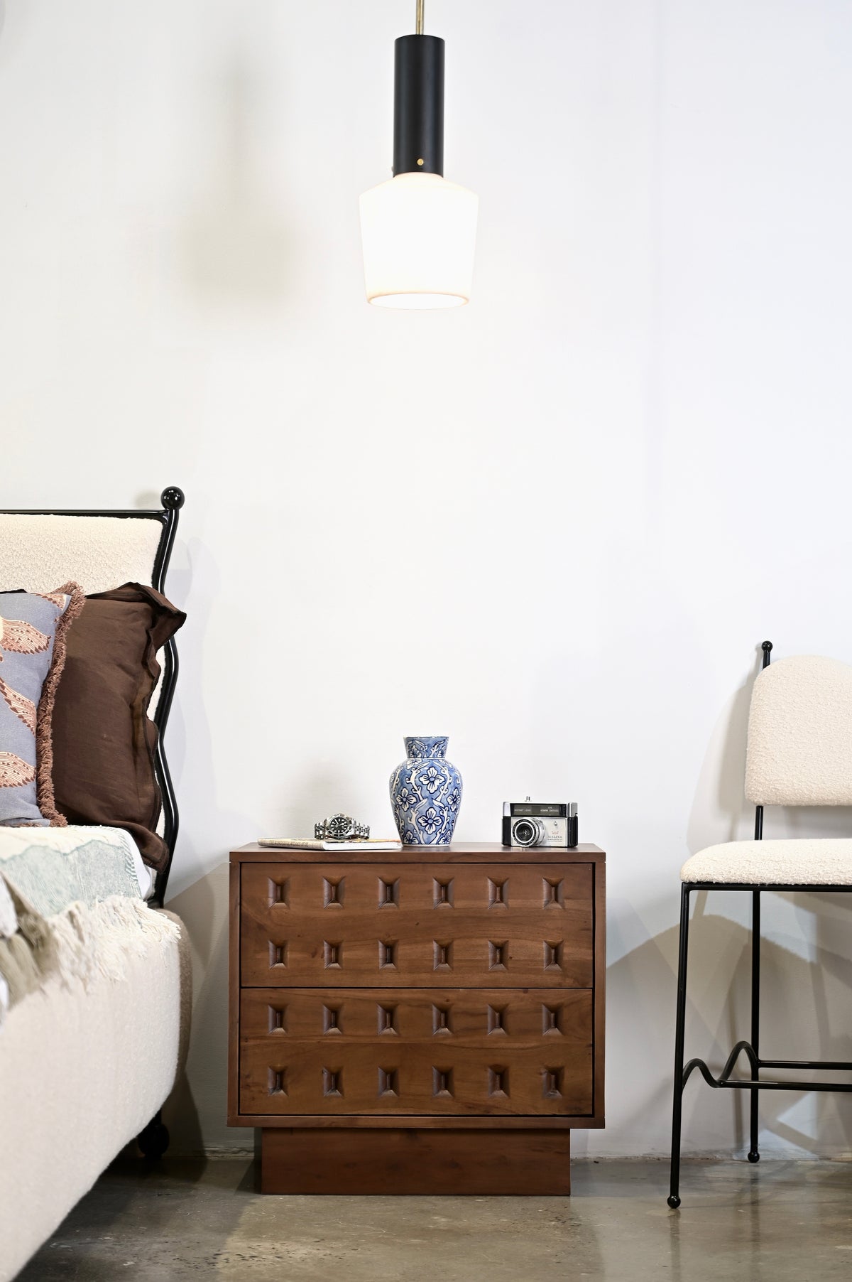 Oslo Solid Acacia Wood Bedside Table in Walnut