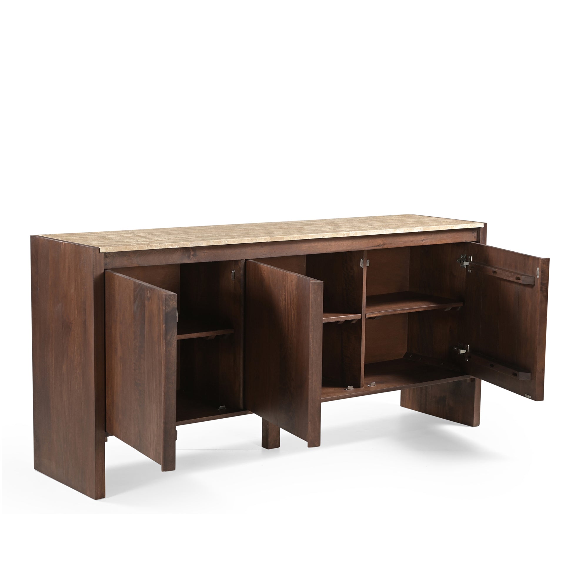 Kobe Solid Mango Wood and Travertine Sideboard Brown