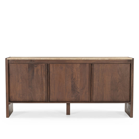 Kobe Solid Mango Wood and Travertine Sideboard Brown