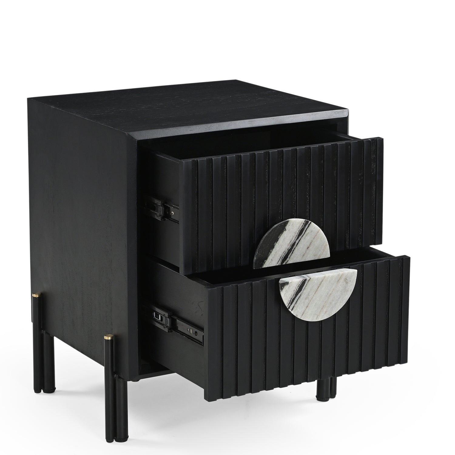 Madison Solid Mango Wood Bedside Table in Black