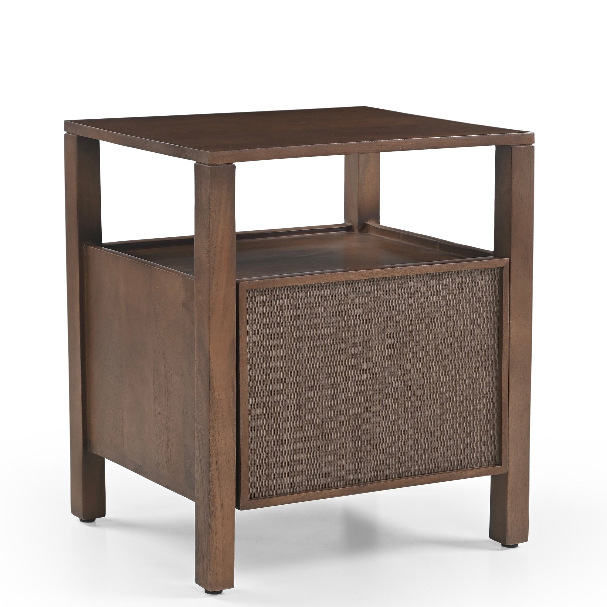 Kumiko Solid Mango Wood and Tatami Bedside Table in Brown