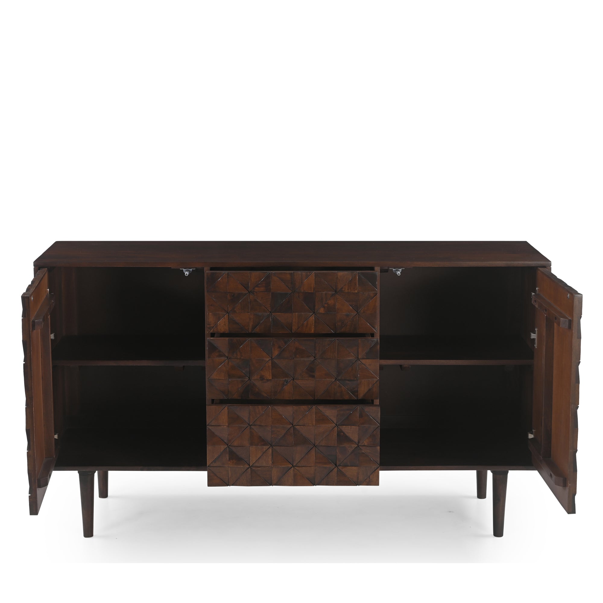 Kuri Solid Mango Wood Large 2 Door 3 Drawer Sideboard Dark Brown (150cm)