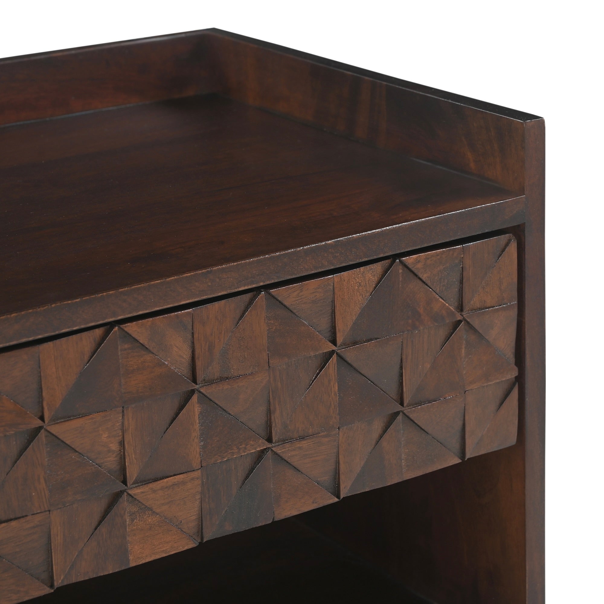 Kuri Solid Mango Wood TV Bedside Table Dark Brown