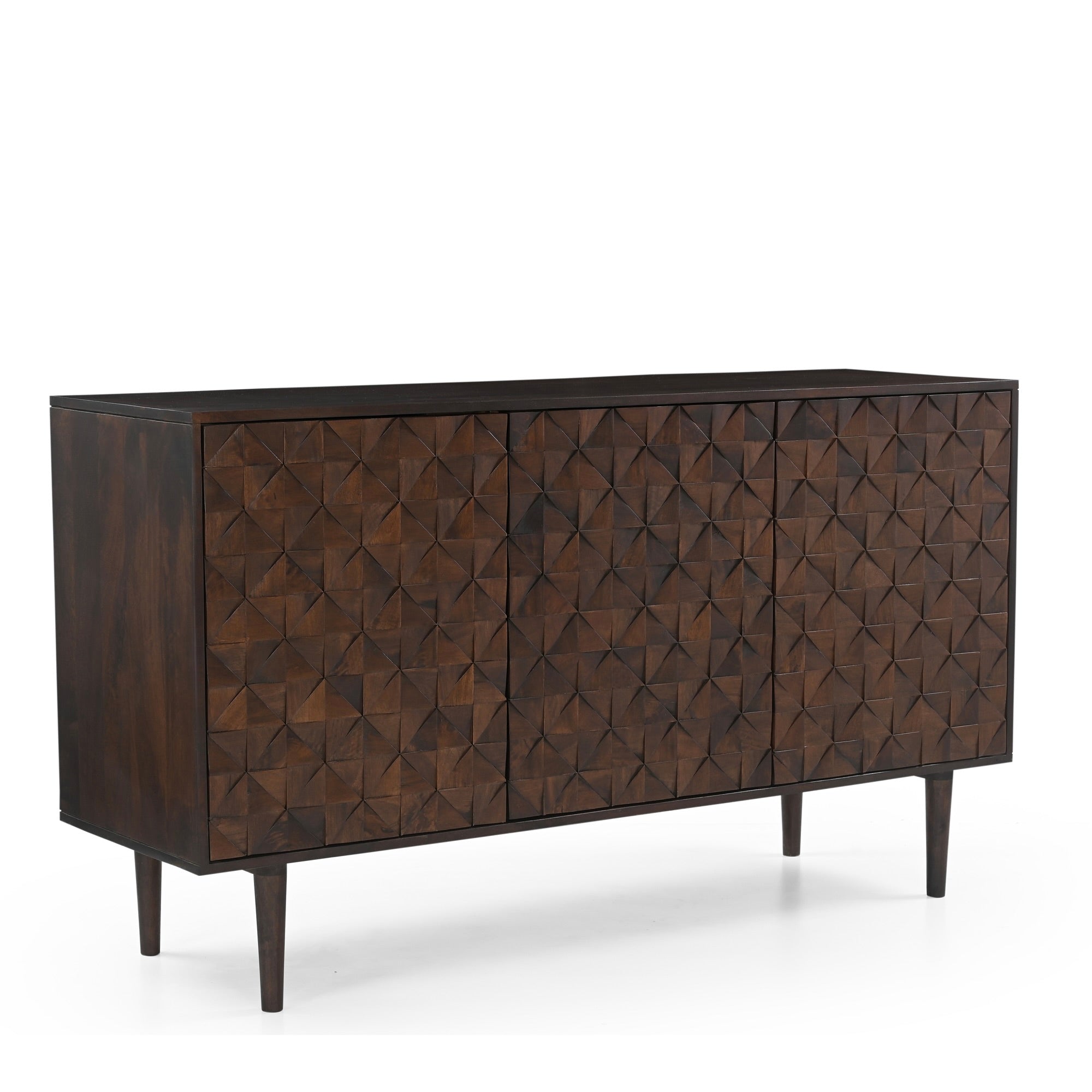 Kuri Solid Mango Wood Large 3 Door Sideboard Dark Brown