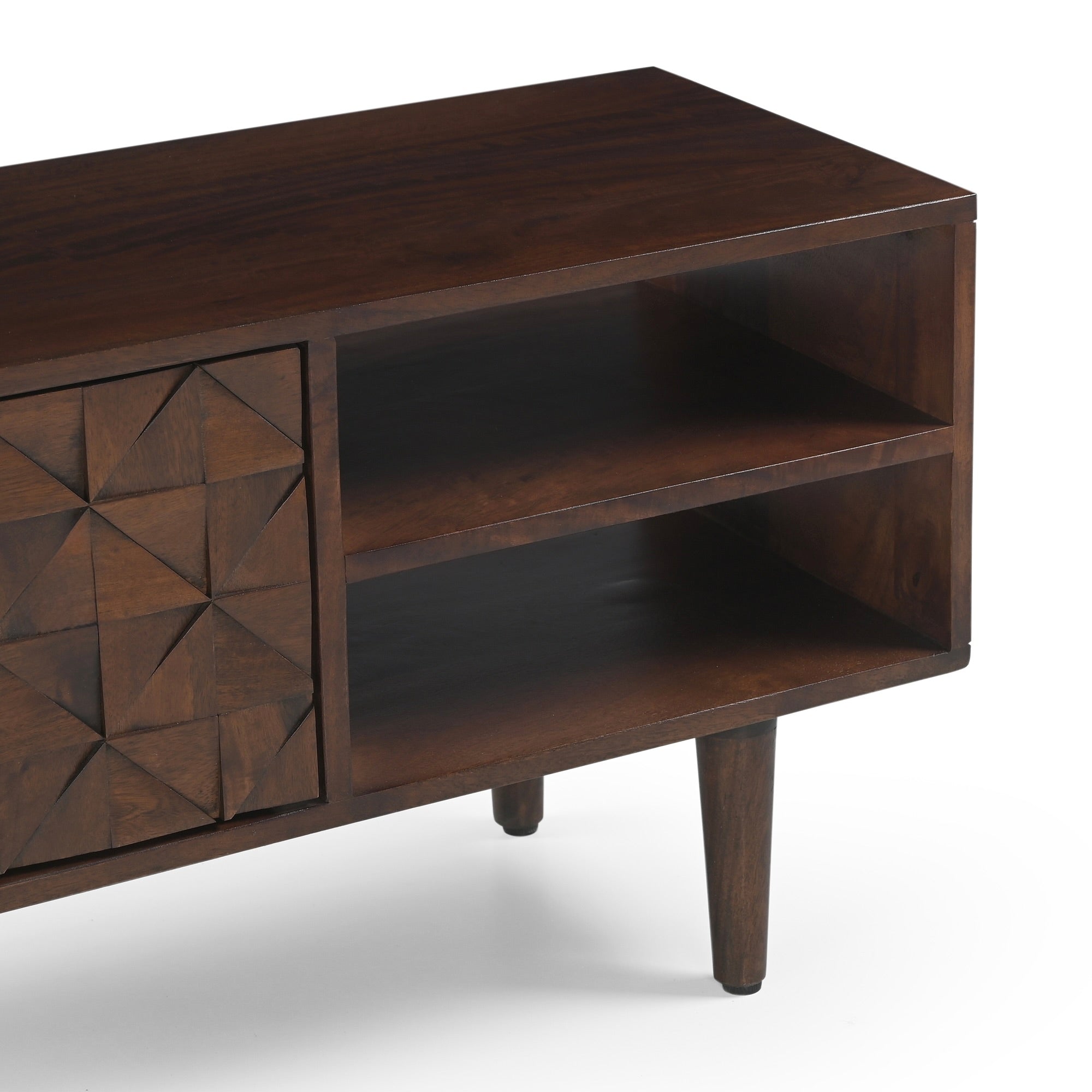 Kuri Solid Mango Wood TV Stand in Dark Brown (140cm)