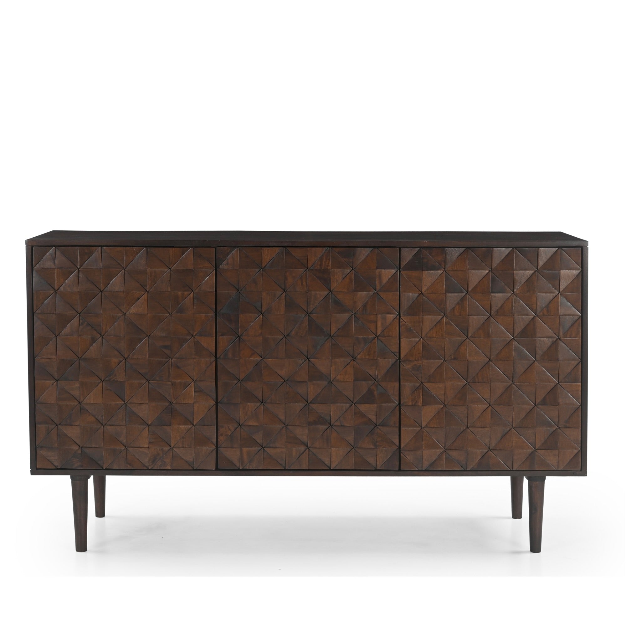 Kuri Solid Mango Wood Large 3 Door Sideboard Dark Brown