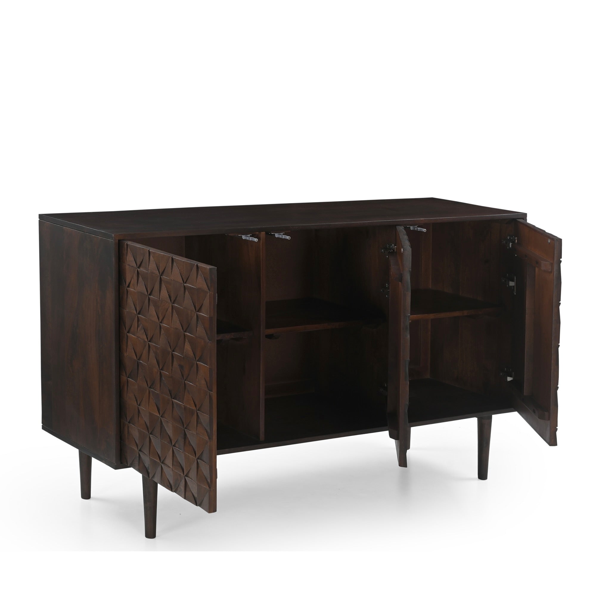 Kuri Solid Mango Wood Large 3 Door Sideboard Dark Brown