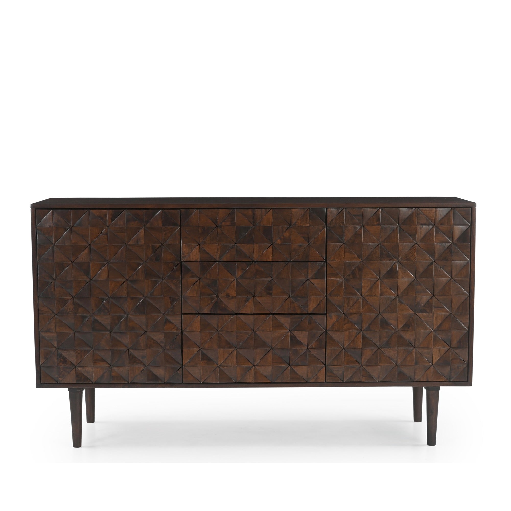Kuri Solid Mango Wood Large 2 Door 3 Drawer Sideboard Dark Brown (150cm)