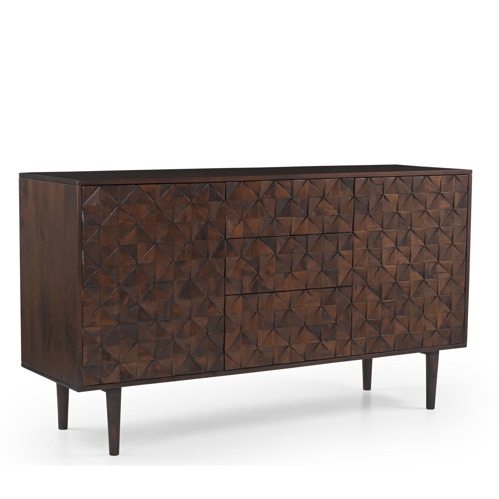 Kuri Solid Mango Wood Large 2 Door 3 Drawer Sideboard Dark Brown (150cm)
