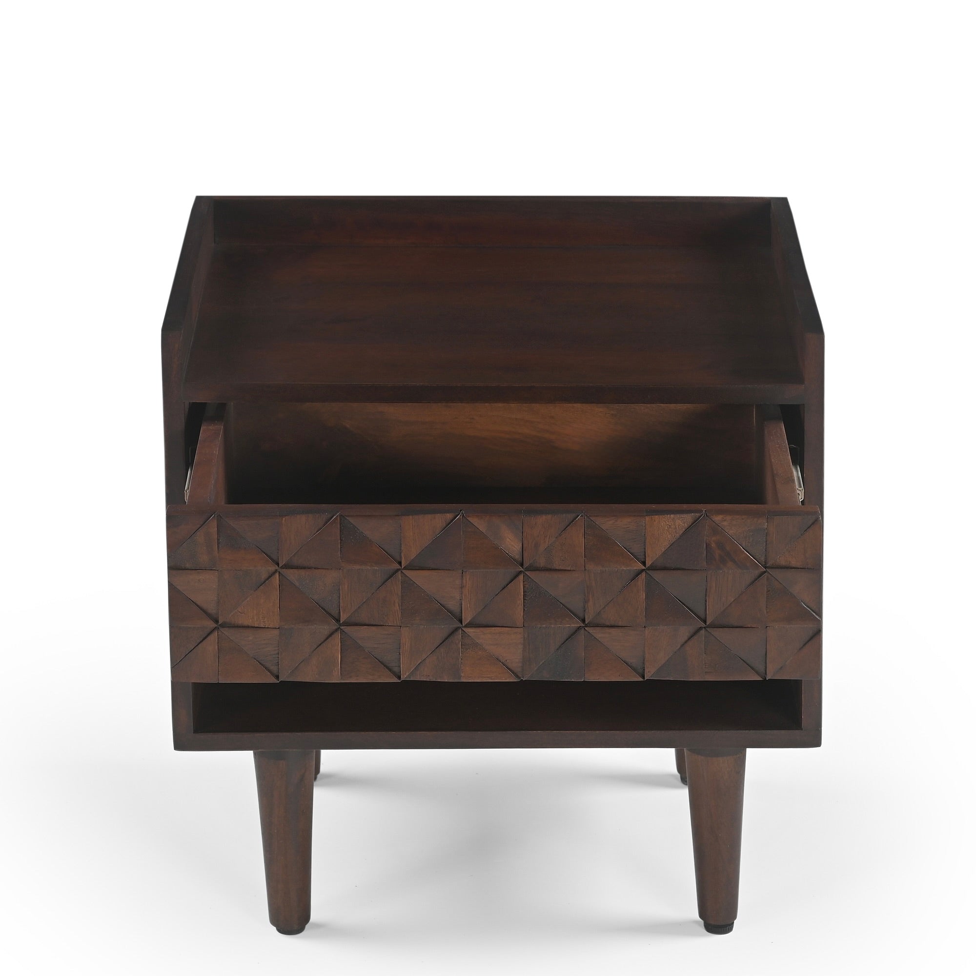 Kuri Solid Mango Wood TV Bedside Table Dark Brown