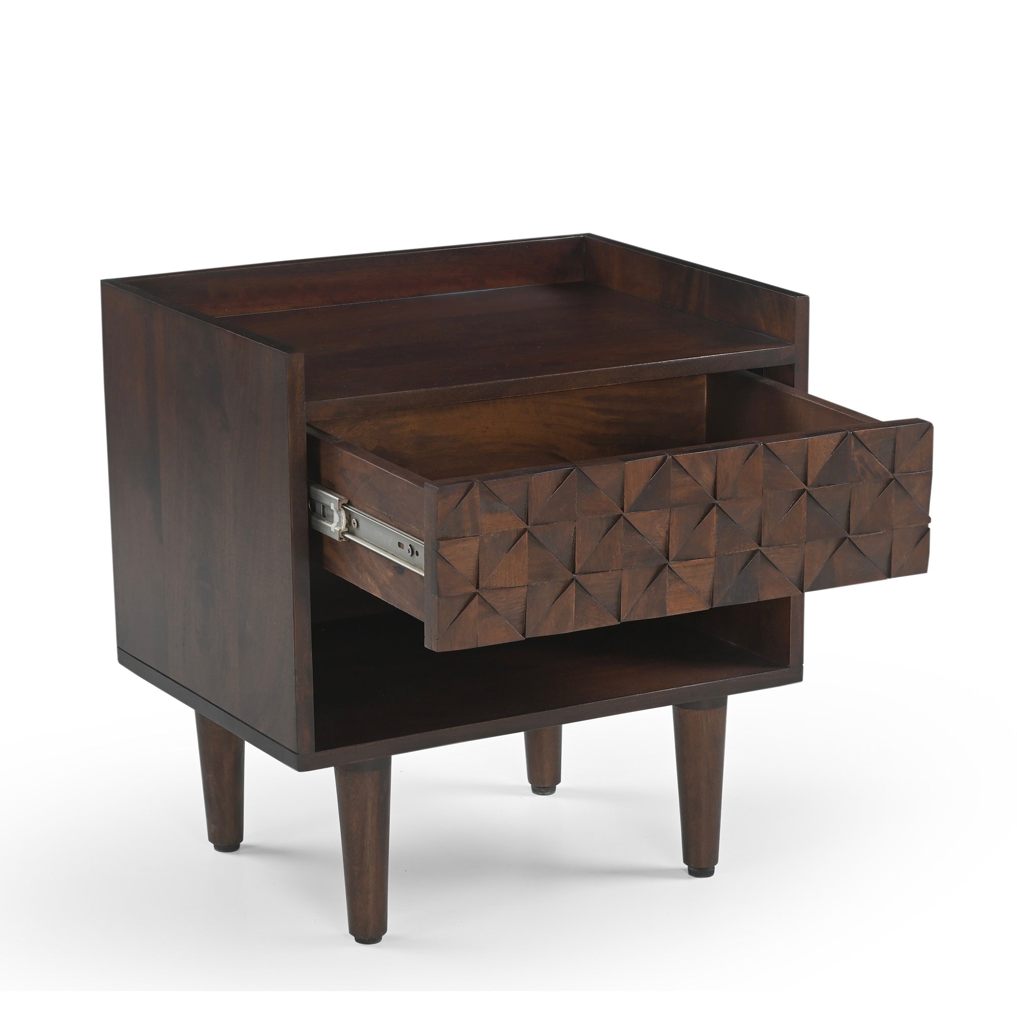 Kuri Solid Mango Wood TV Bedside Table Dark Brown
