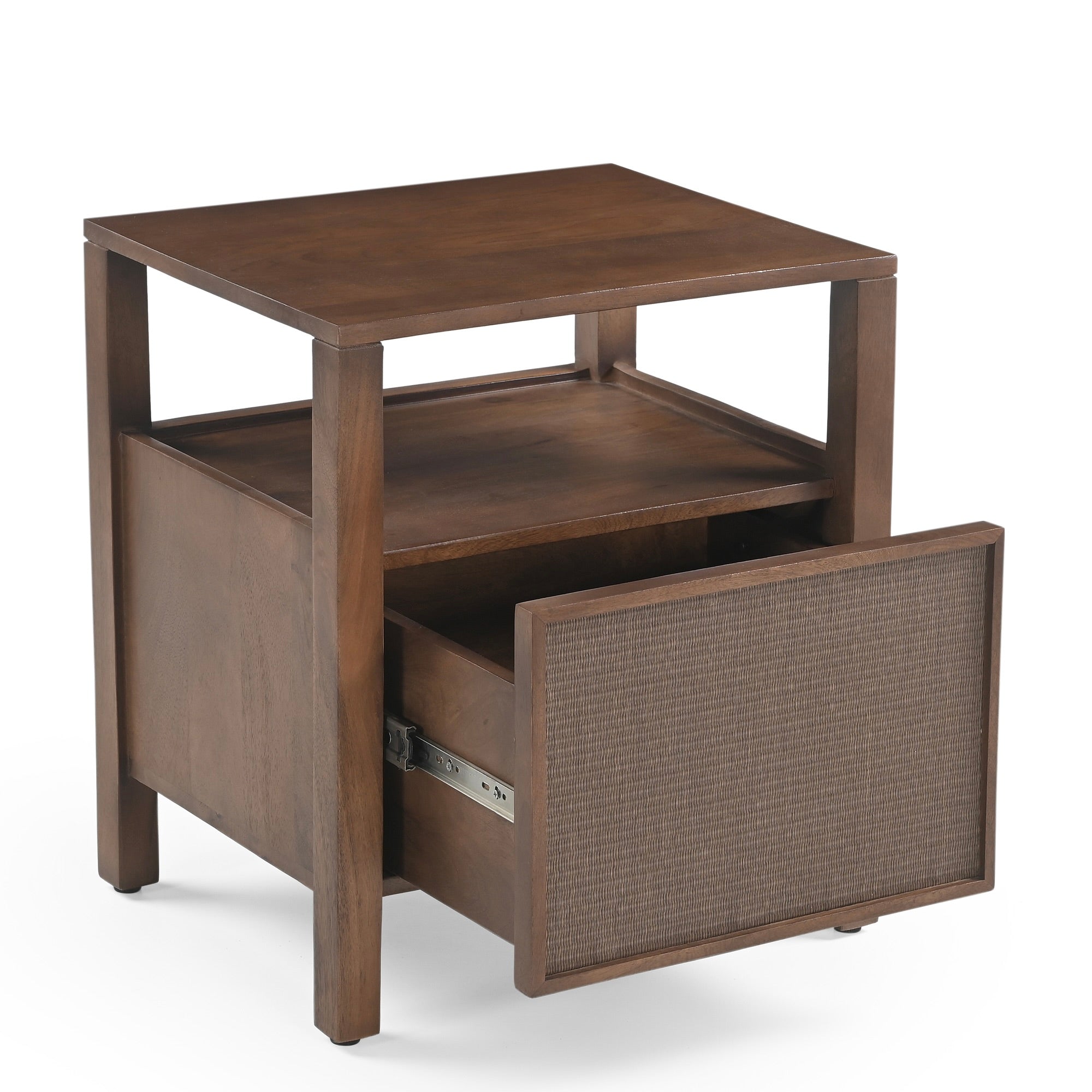 Kumiko Solid Mango Wood and Tatami Bedside Table in Brown