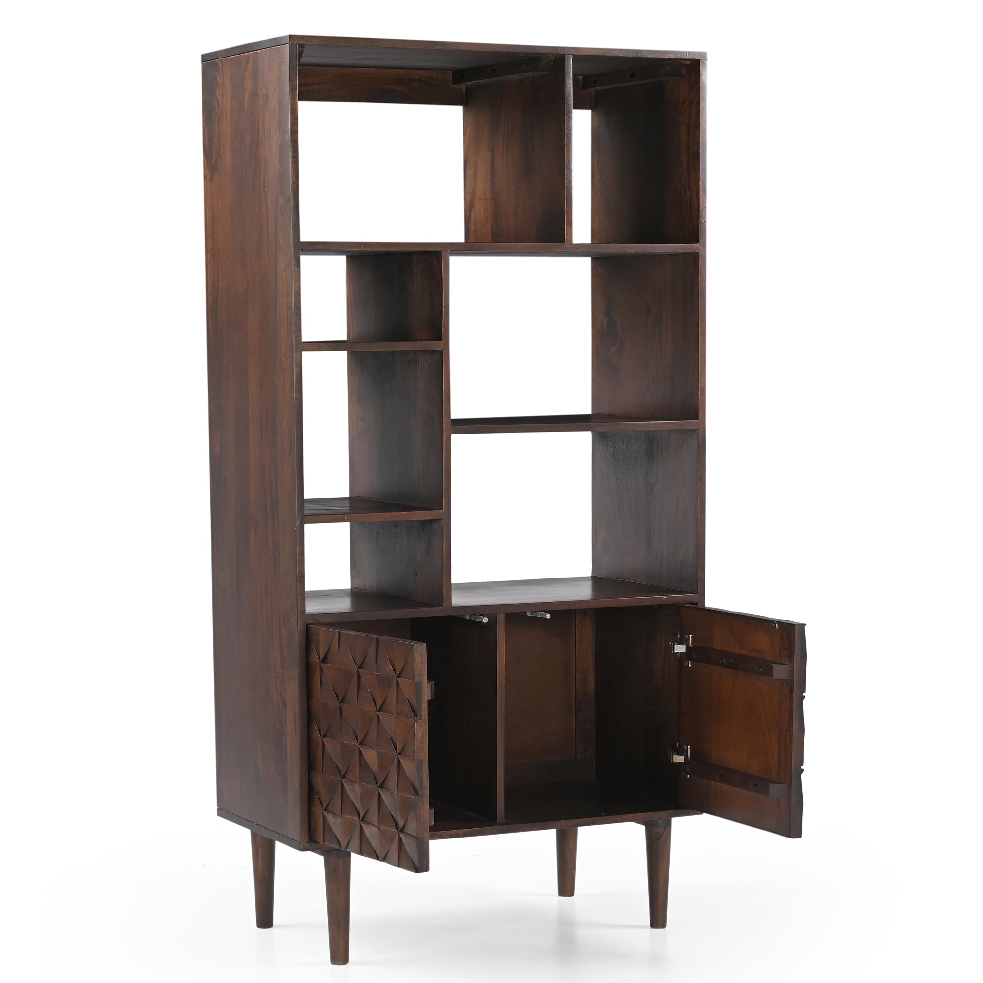 Kuri Solid Mango Wood Shelving Unit Dark Brown