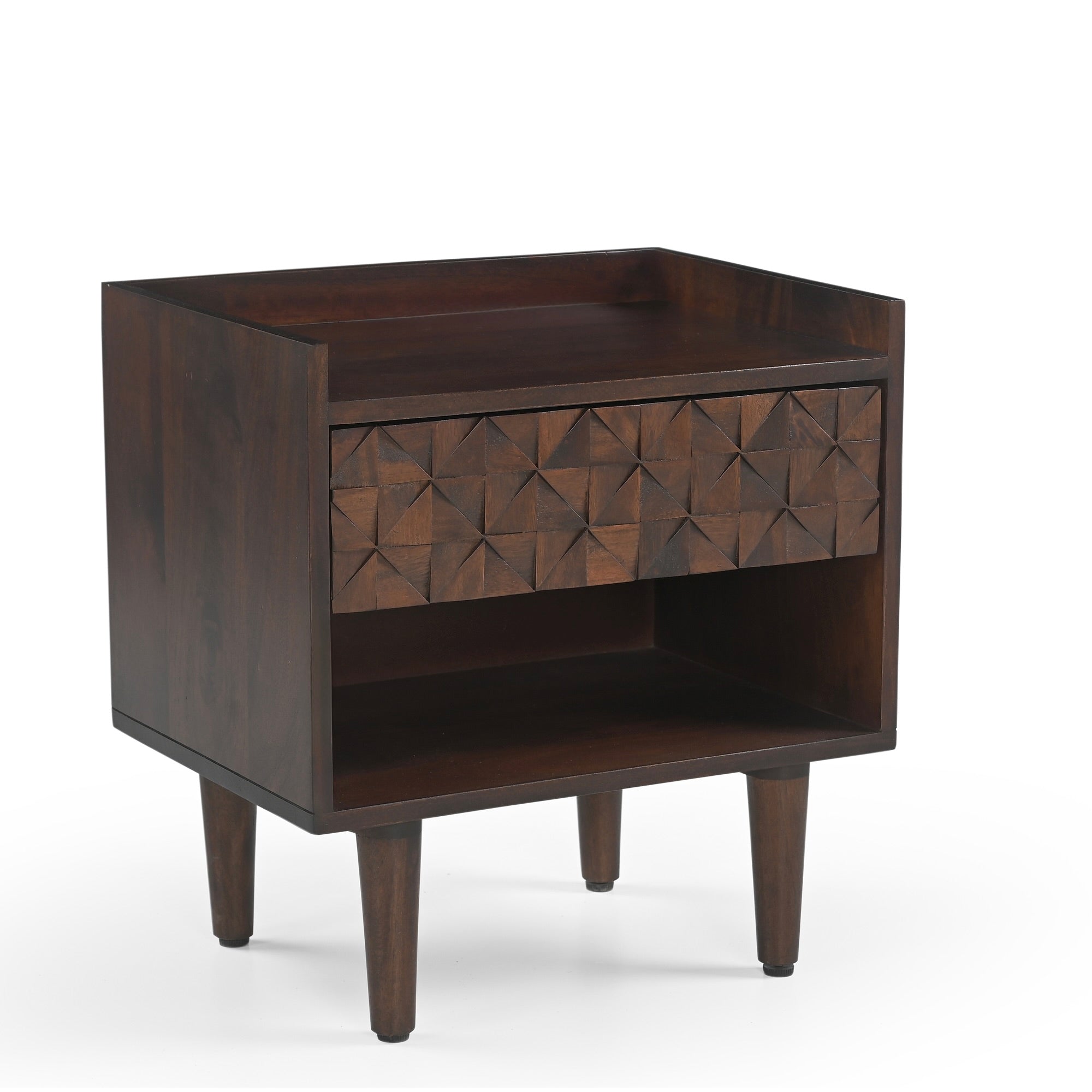 Kuri Solid Mango Wood TV Bedside Table Dark Brown