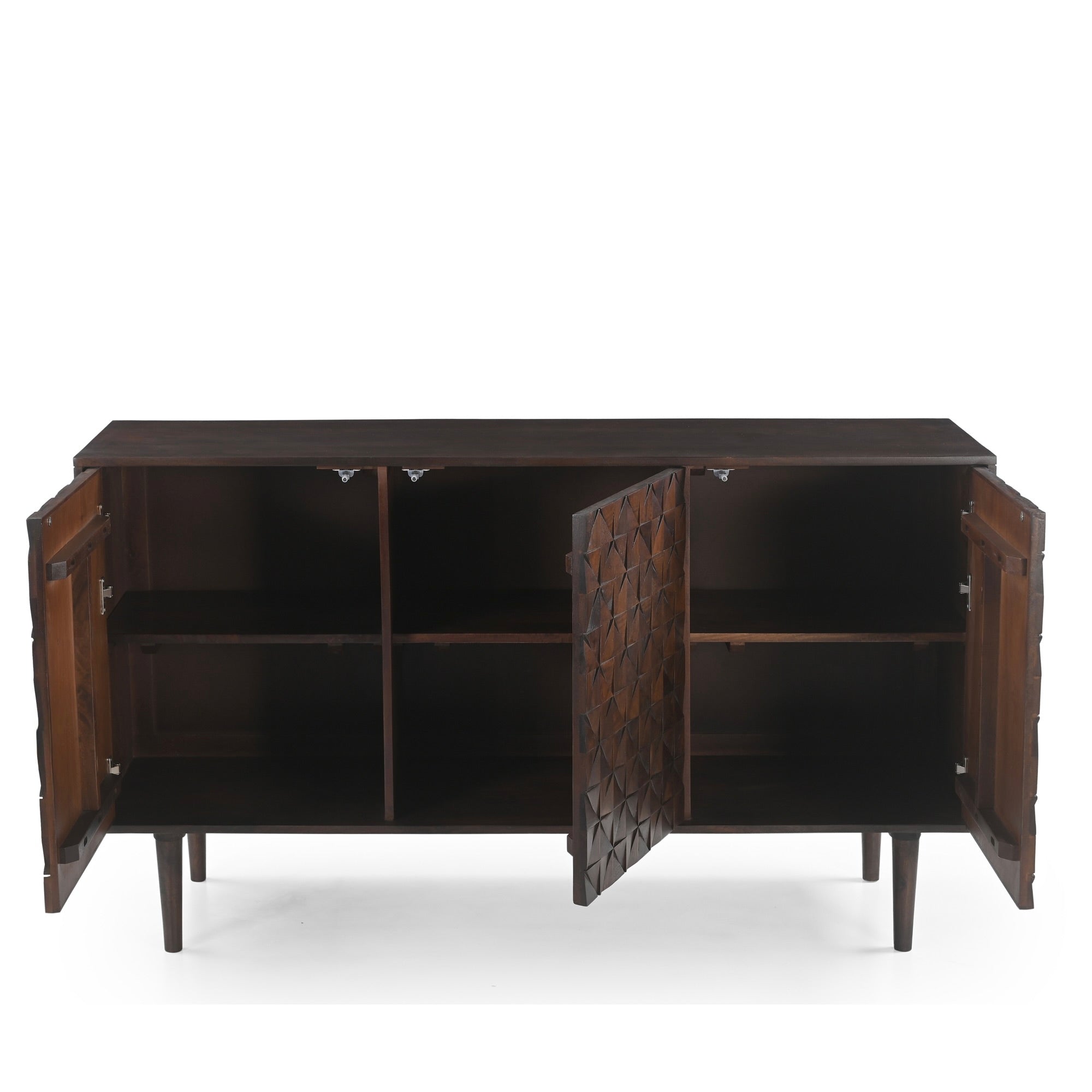 Kuri Solid Mango Wood Large 3 Door Sideboard Dark Brown