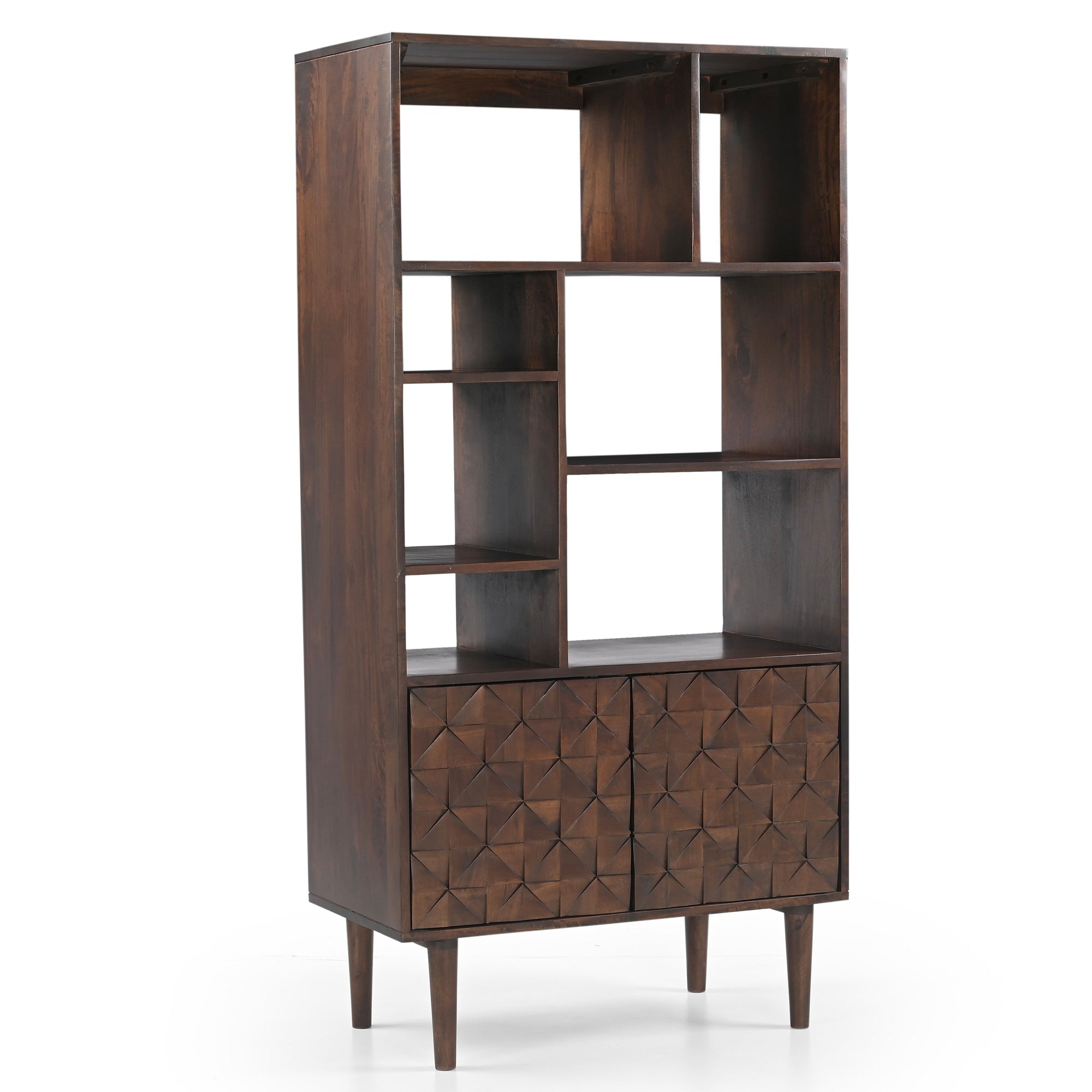 Kuri Solid Mango Wood Shelving Unit Dark Brown