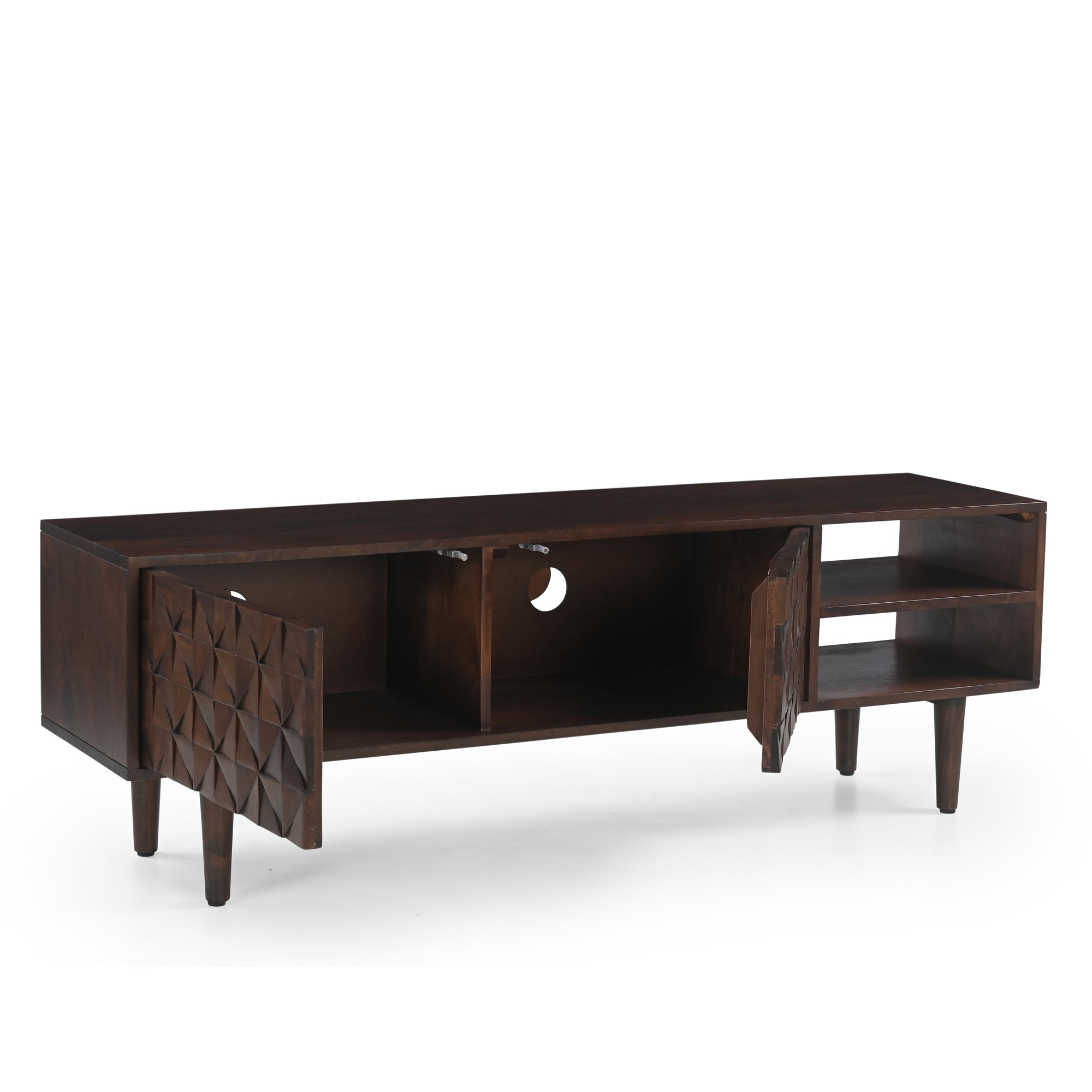 Kuri Solid Mango Wood TV Stand in Dark Brown (140cm)