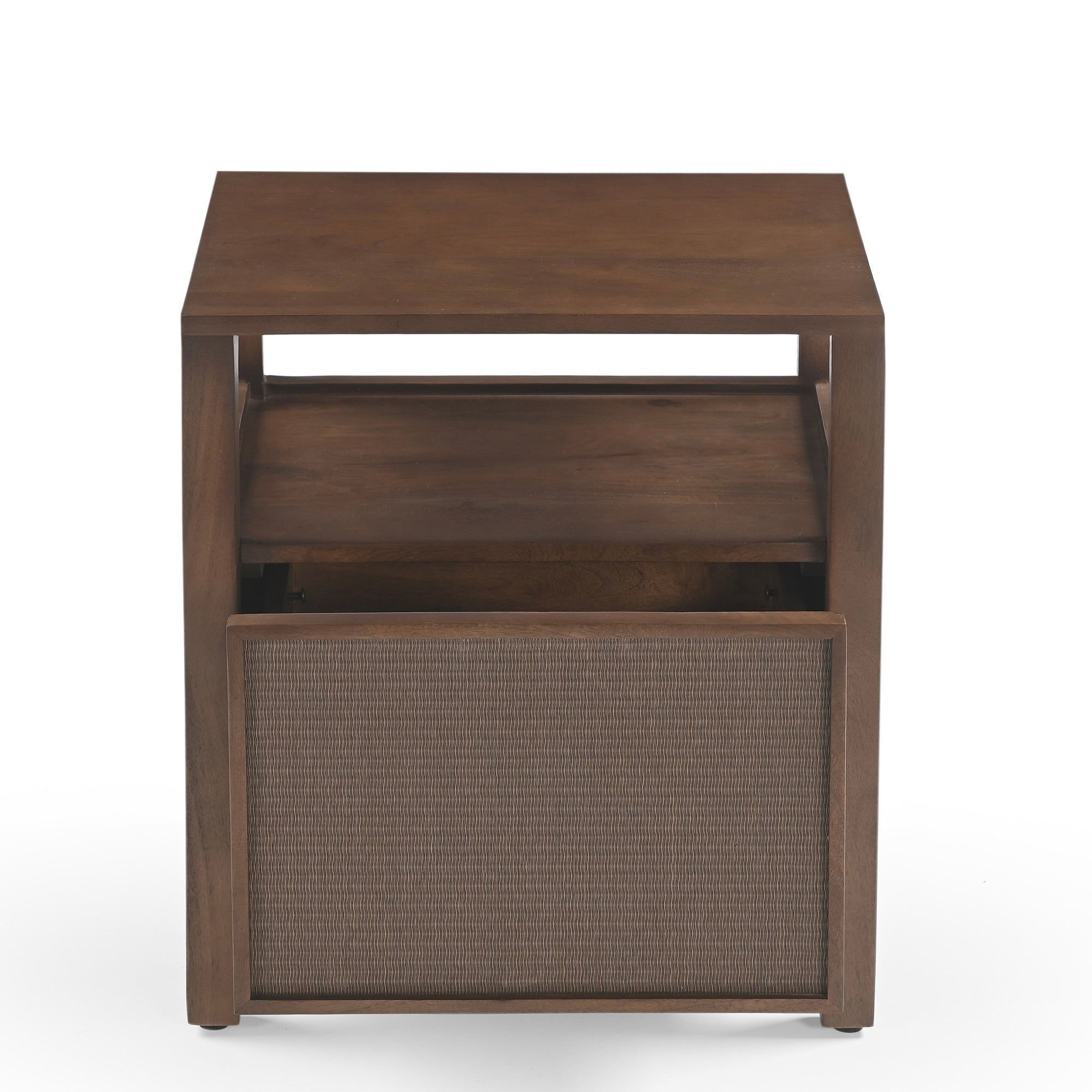 Kumiko Solid Mango Wood and Tatami Bedside Table in Brown