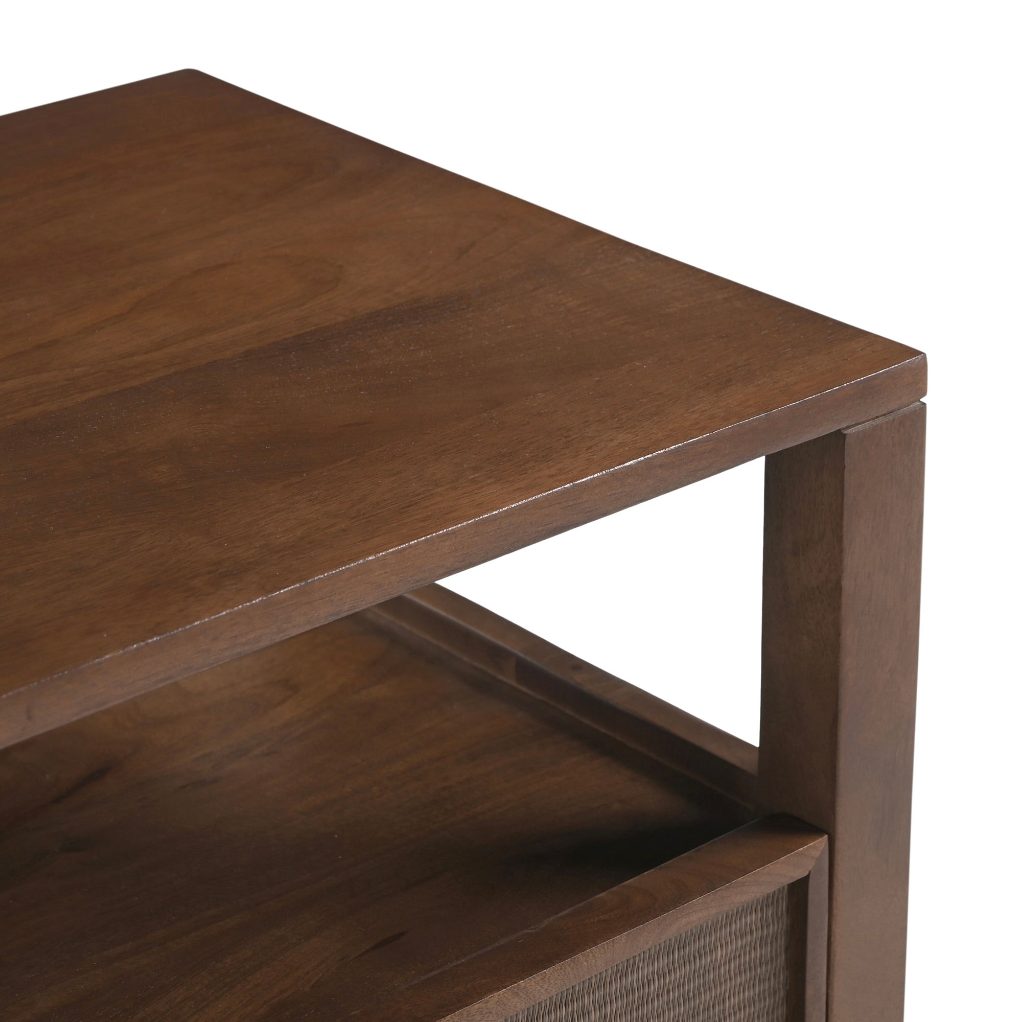 Kumiko Solid Mango Wood and Tatami Bedside Table in Brown