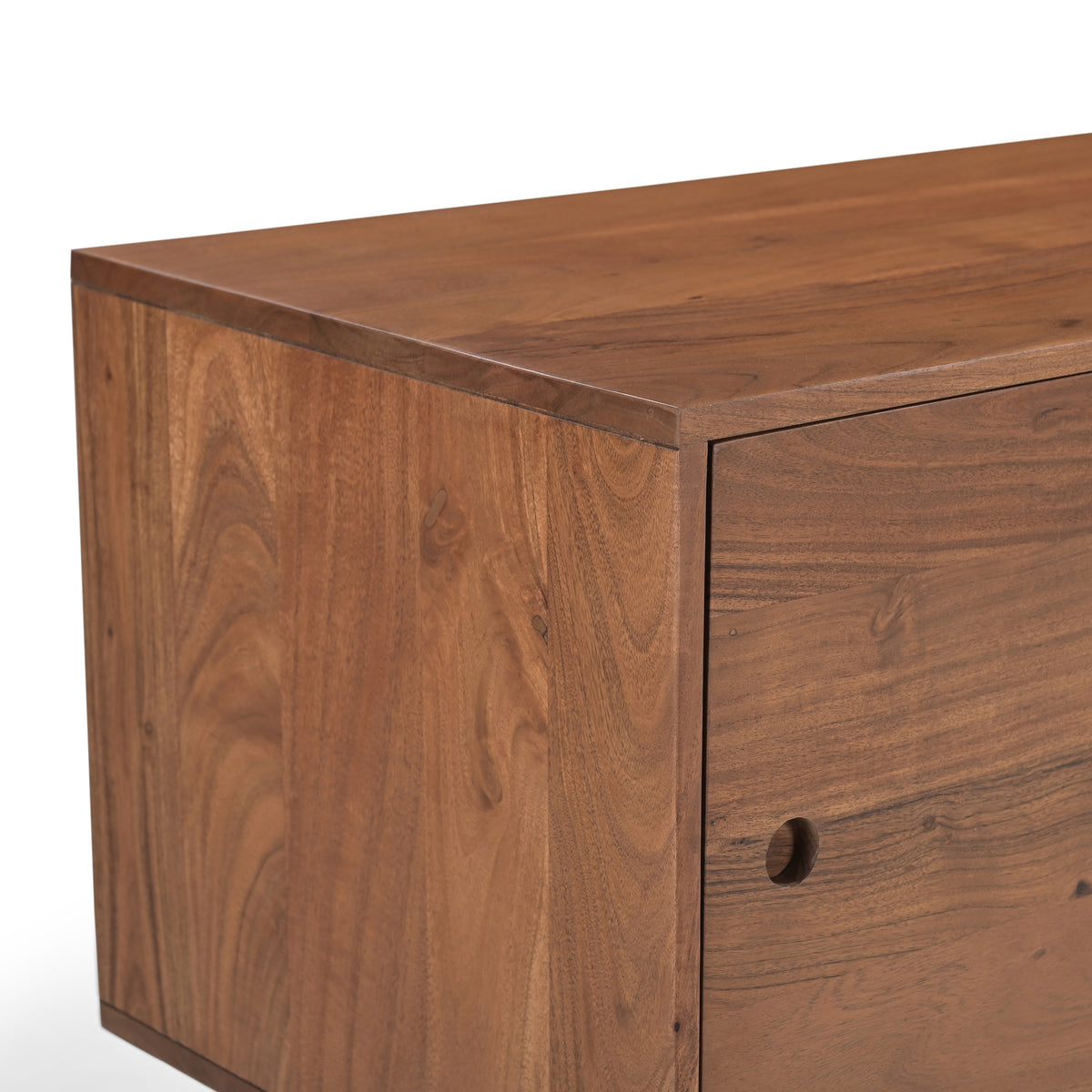 Billie Solid Acacia Wood TV Stand in Honey Brown with Vinyl Storage (190cm)