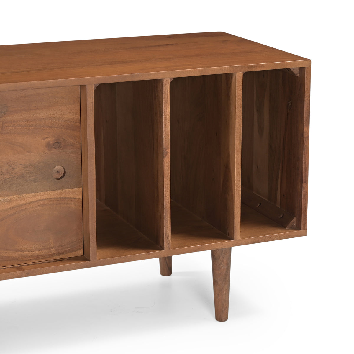 Billie Solid Acacia Wood TV Stand in Honey Brown with Vinyl Storage (190cm)