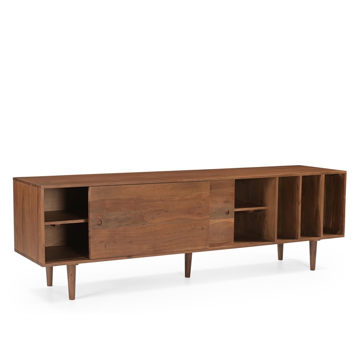 Billie Solid Acacia Wood TV Stand in Honey Brown with Vinyl Storage (190cm)