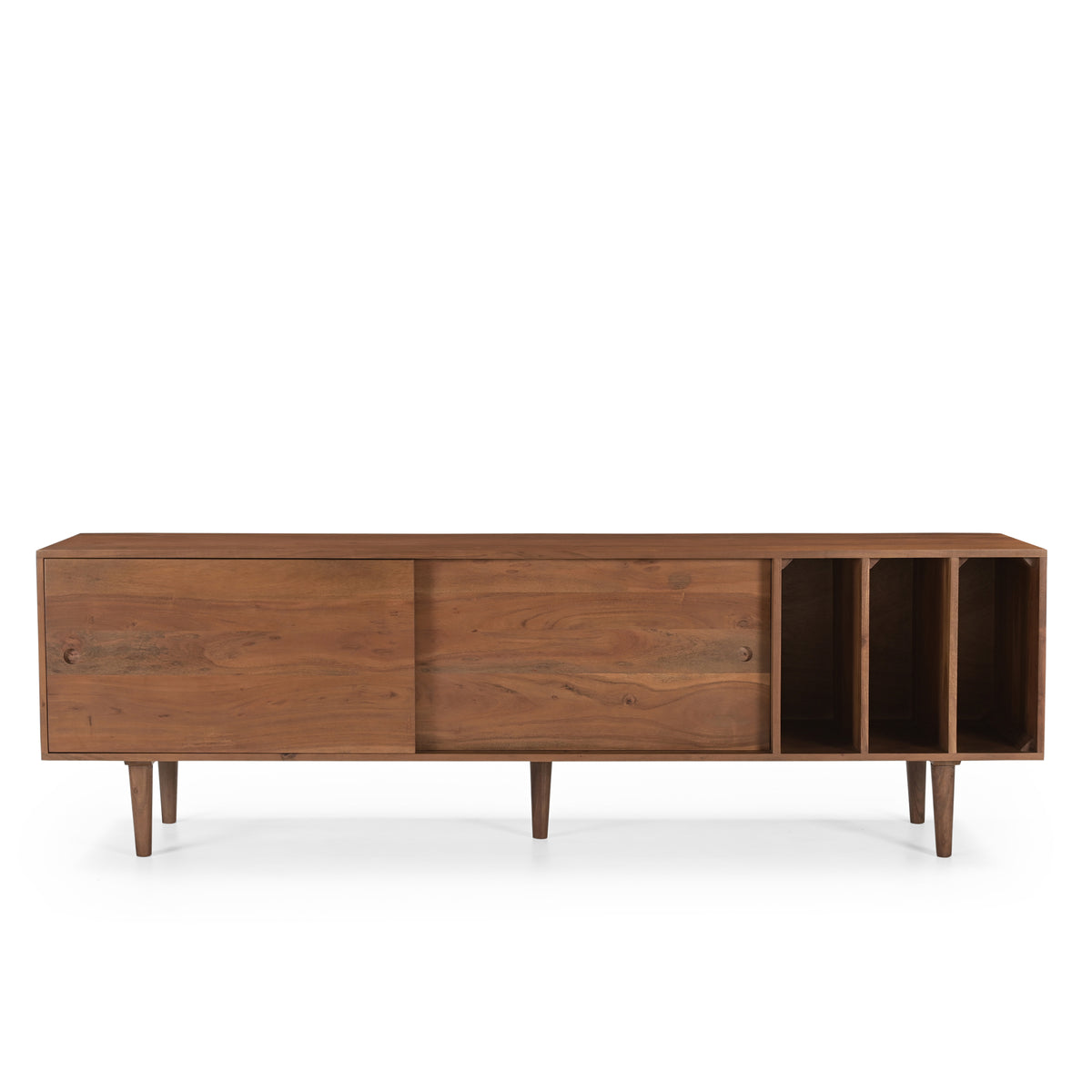 Billie Solid Acacia Wood TV Stand in Honey Brown with Vinyl Storage (190cm)