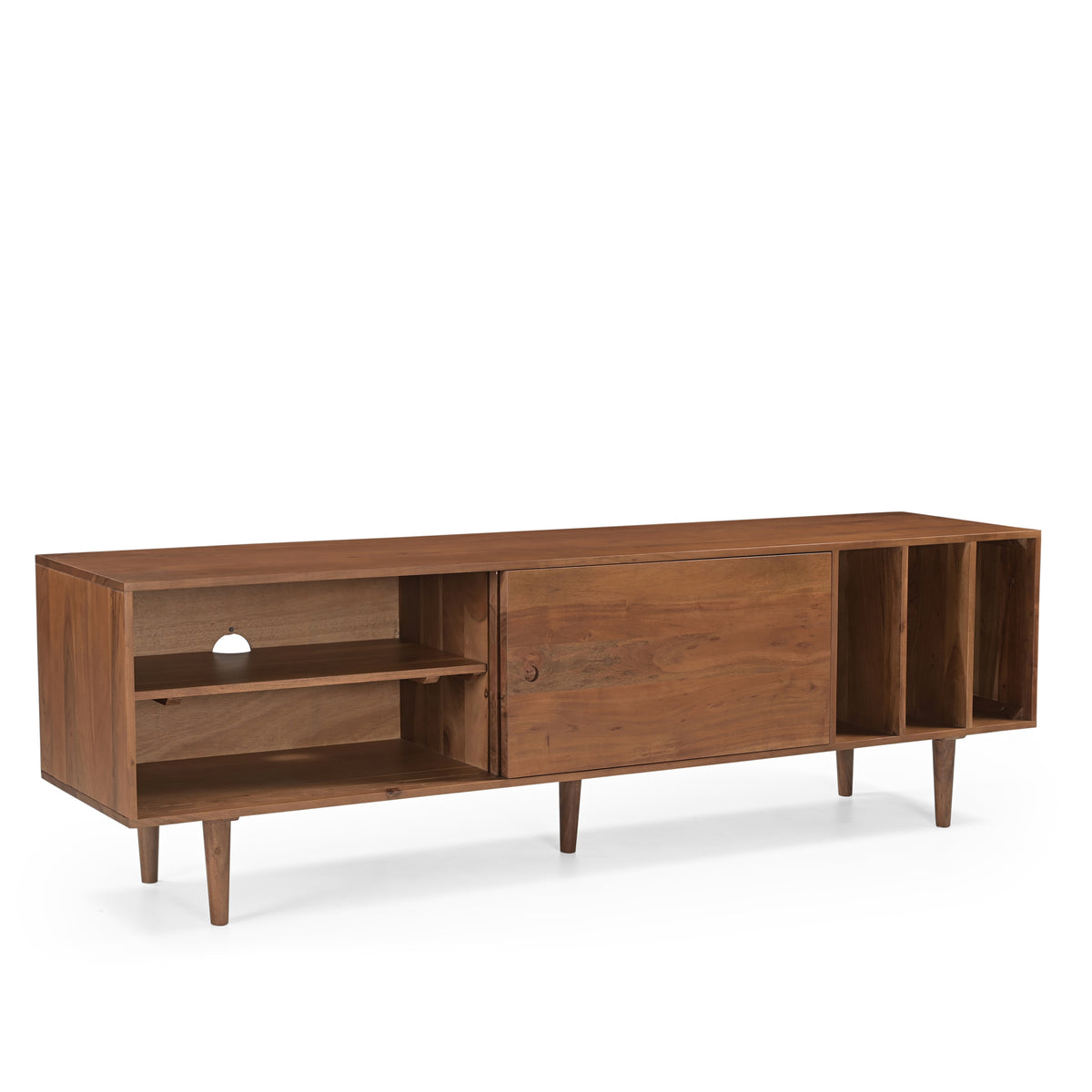 Billie Solid Acacia Wood TV Stand in Honey Brown with Vinyl Storage (190cm)