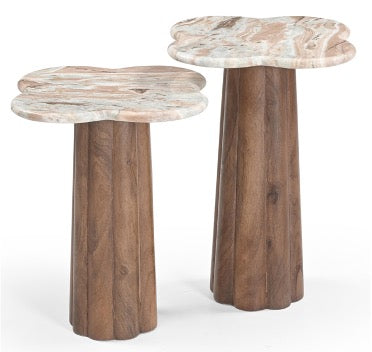 Jovo Solid Mango Wood and Marble Tables (Set of 2)