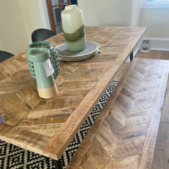 Leo Parquet Style Solid Mango Wood Industrial Dining Table (3 Sizes)