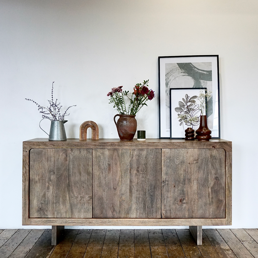 Livia Solid Mango Wood 3 Door Sideboard in Walnut