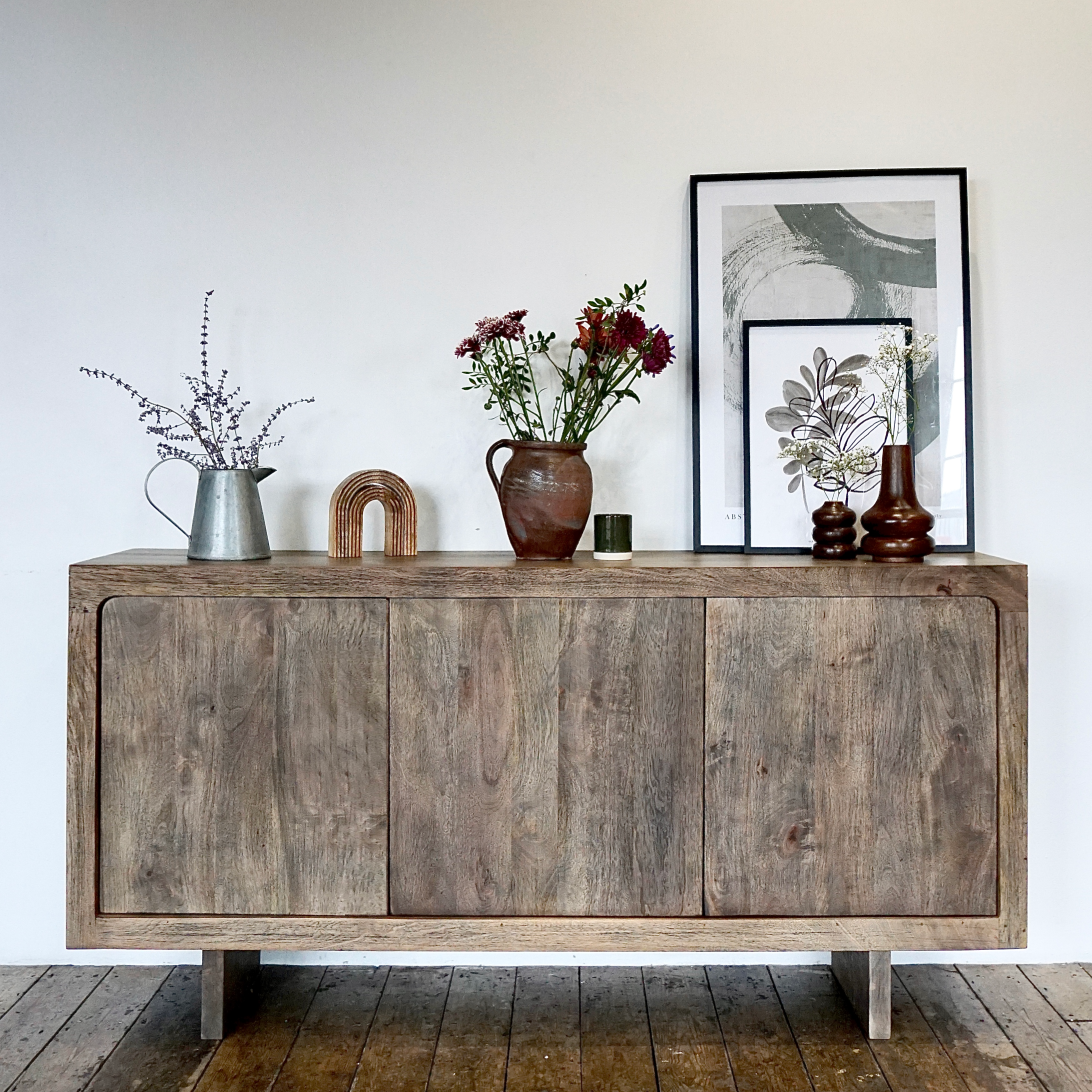 Livia Solid Mango Wood 3 Door Sideboard in Walnut