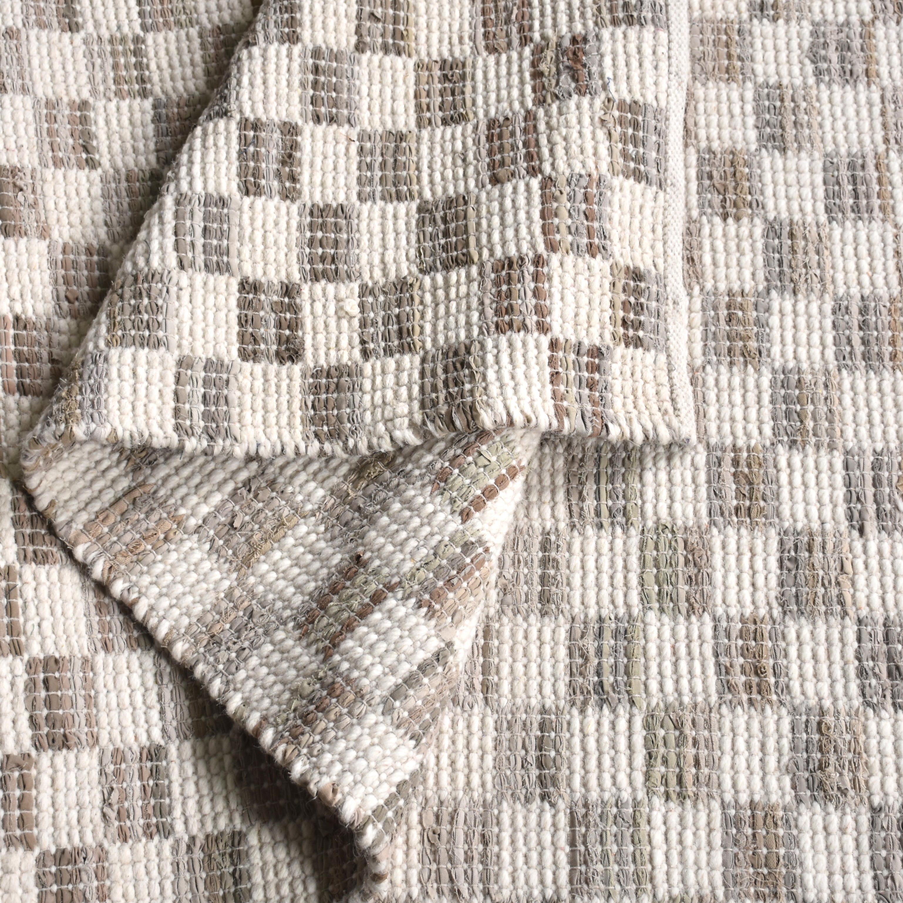 Nicolavs Handwoven Flat Weave Cotton Denim & Wool Rug in Ivory & Beige (2 Sizes)