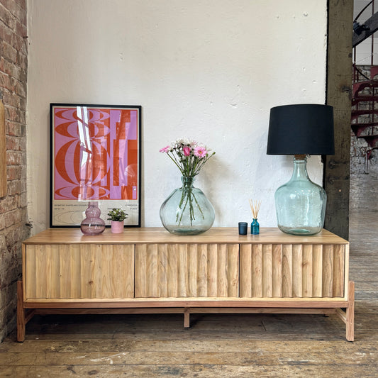 Oskar Solid Acacia Wood 3 Door TV Unit