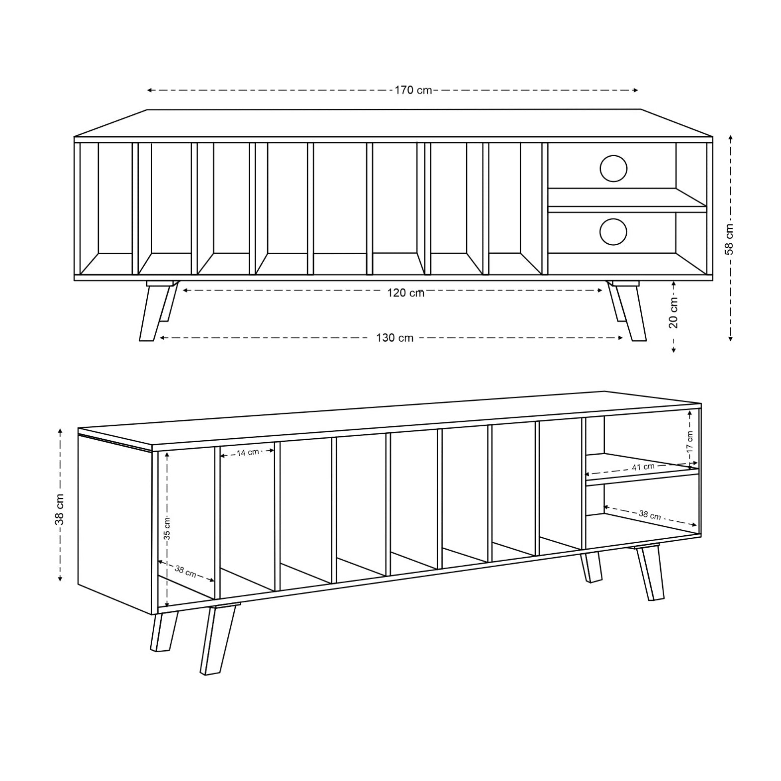 Wax Solid Mango Wood Large Vinyl Storage TV Stand (170cm)