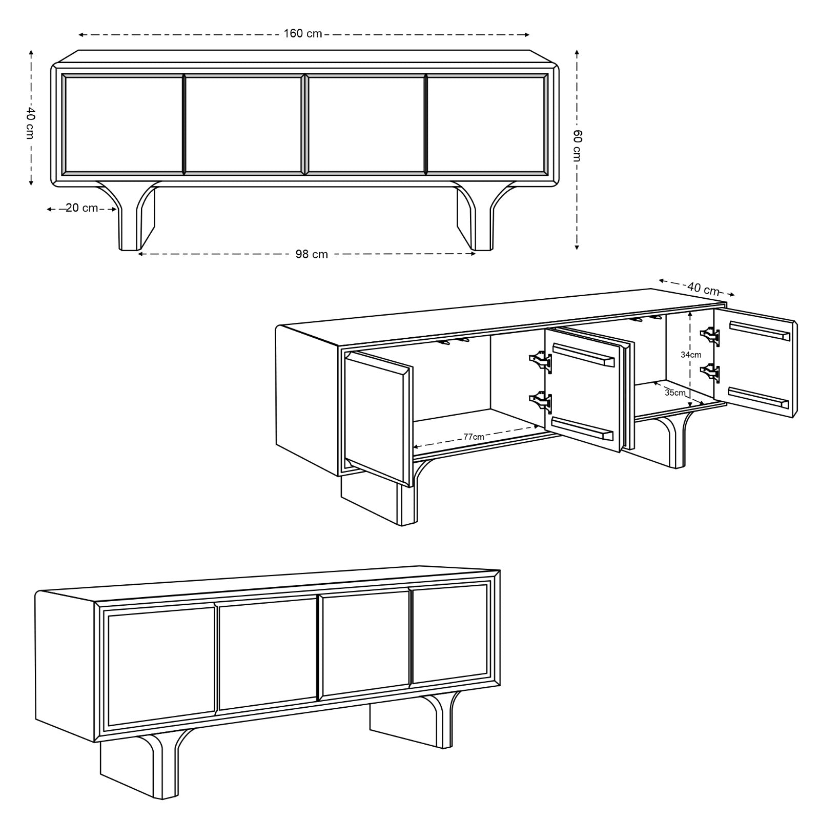 Milo Solid Mango Wood 4 Door TV Unit in Walnut (2 Sizes)
