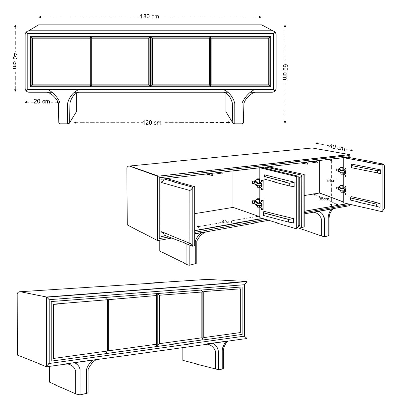 Milo Solid Mango Wood 4 Door TV Unit in Walnut (2 Sizes)