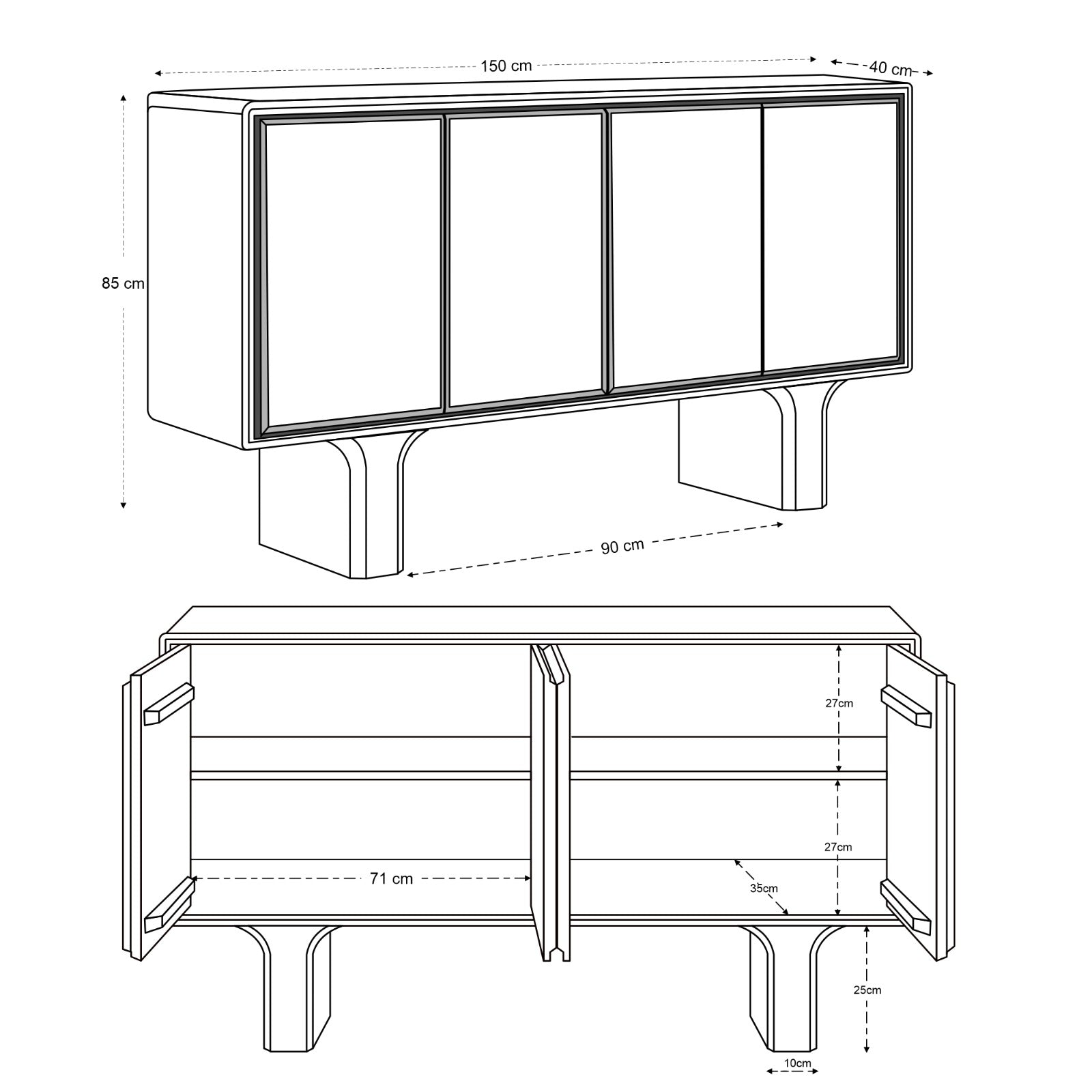 Milo Solid Mango Wood 4 Door Sideboard in Black