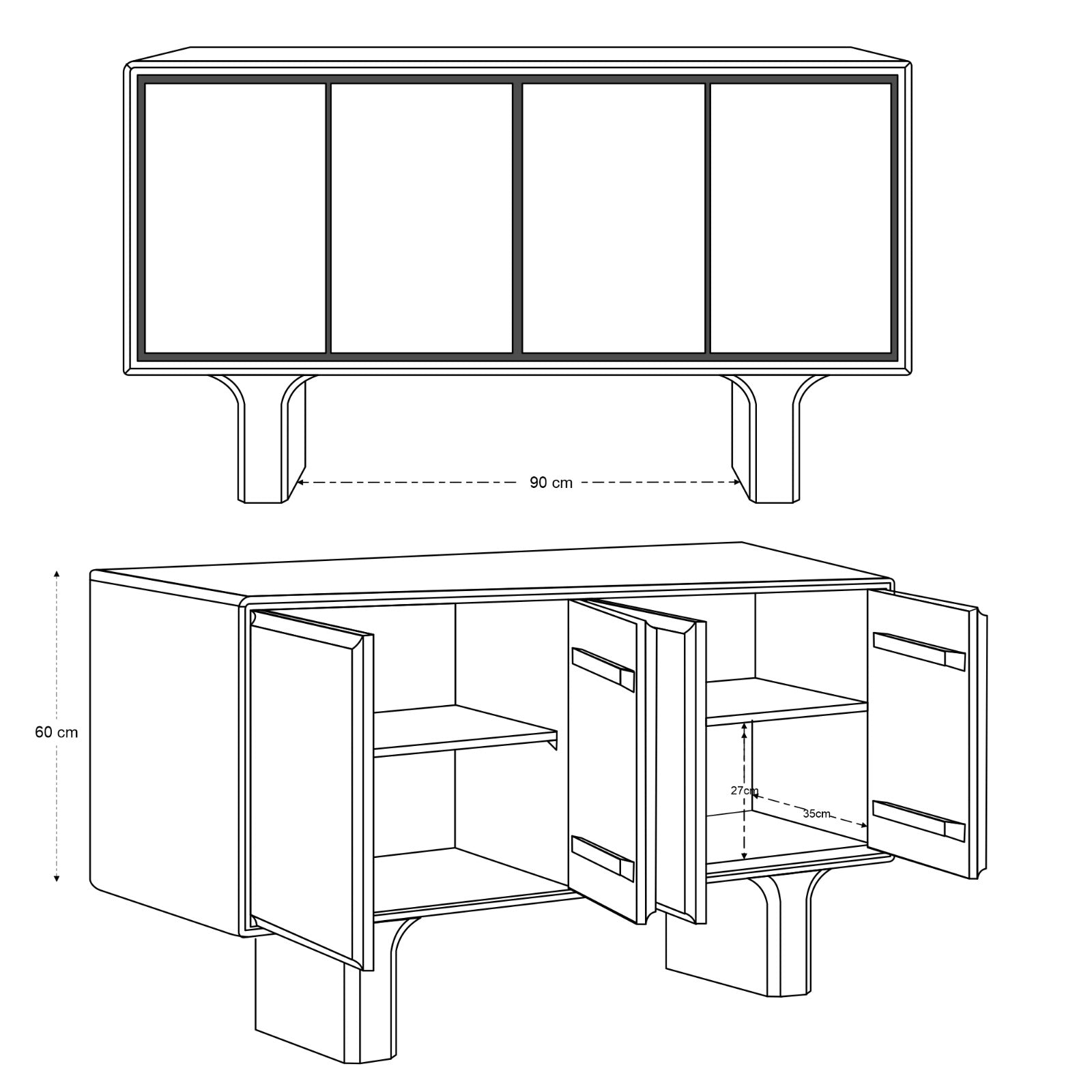 Milo Solid Mango Wood 4 Door Sideboard in Black