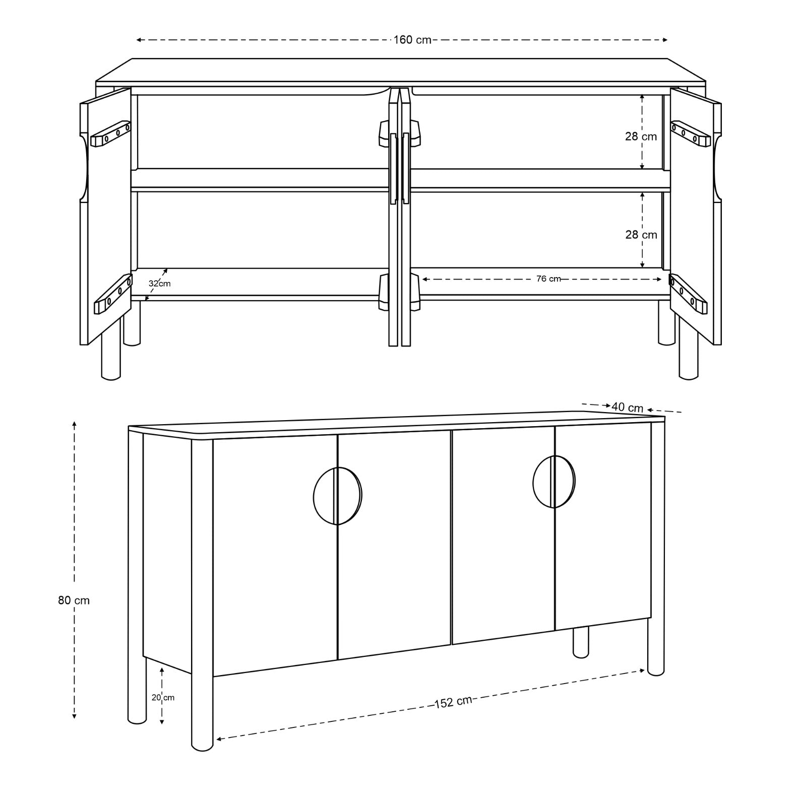 Sydney Solid Mango Wood Sideboard (160cm)