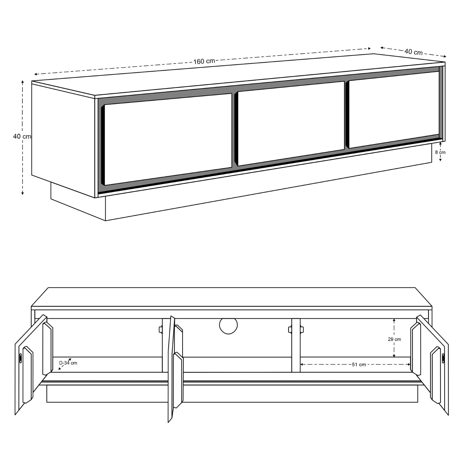 Kawa Solid Acacia Wood 3 Door TV Unit Dark Brown (160cm)