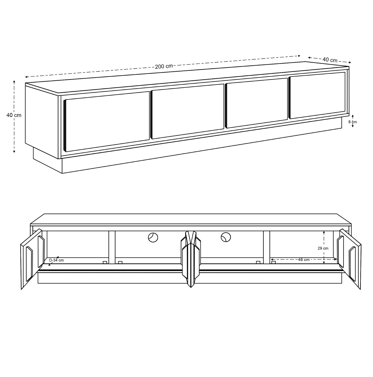 Kawa Solid Acacia Wood 4 Door TV Unit Dark Brown (200cm)
