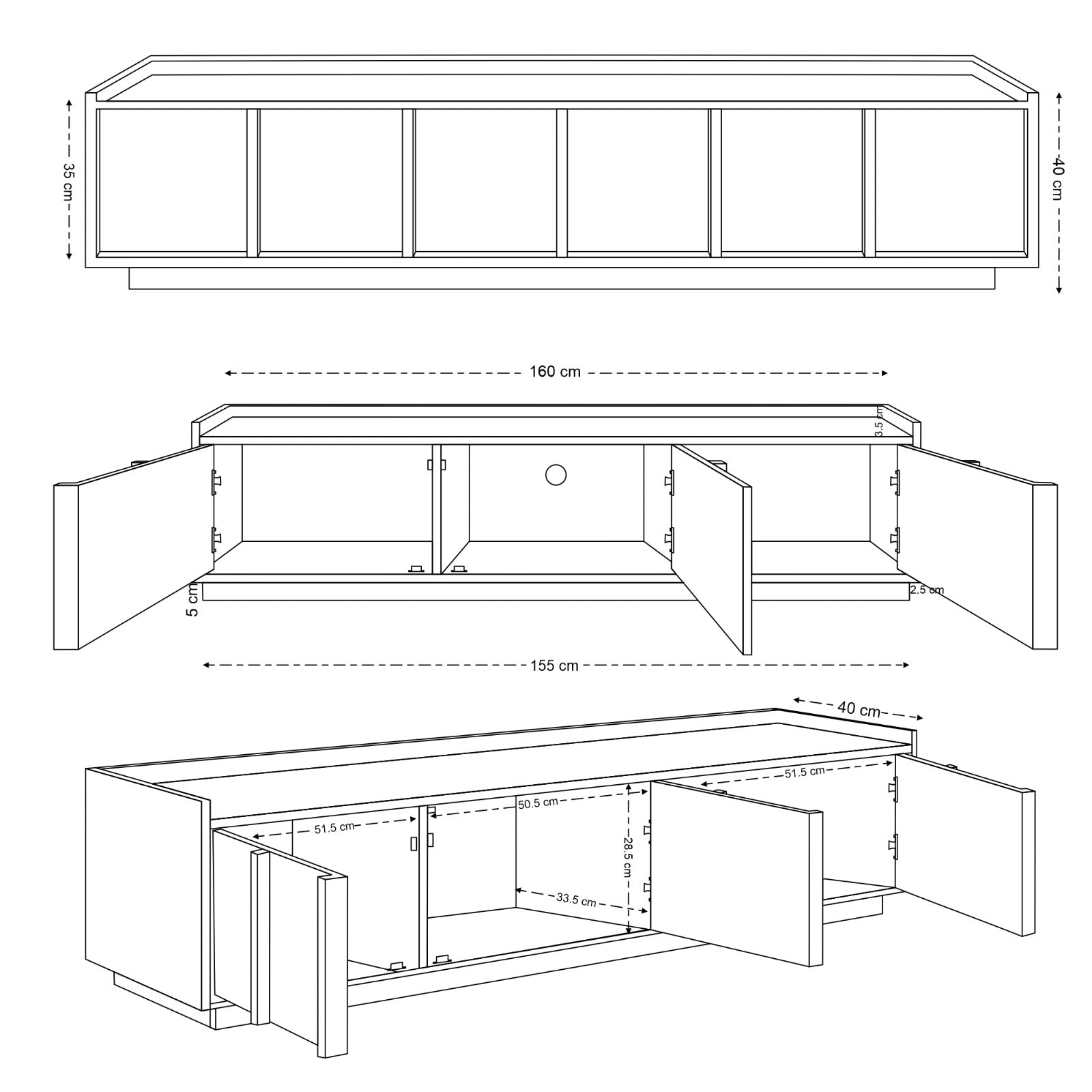 Kyoto Medium 3 Door TV Stand in Natural Smoked Oak (160cm)