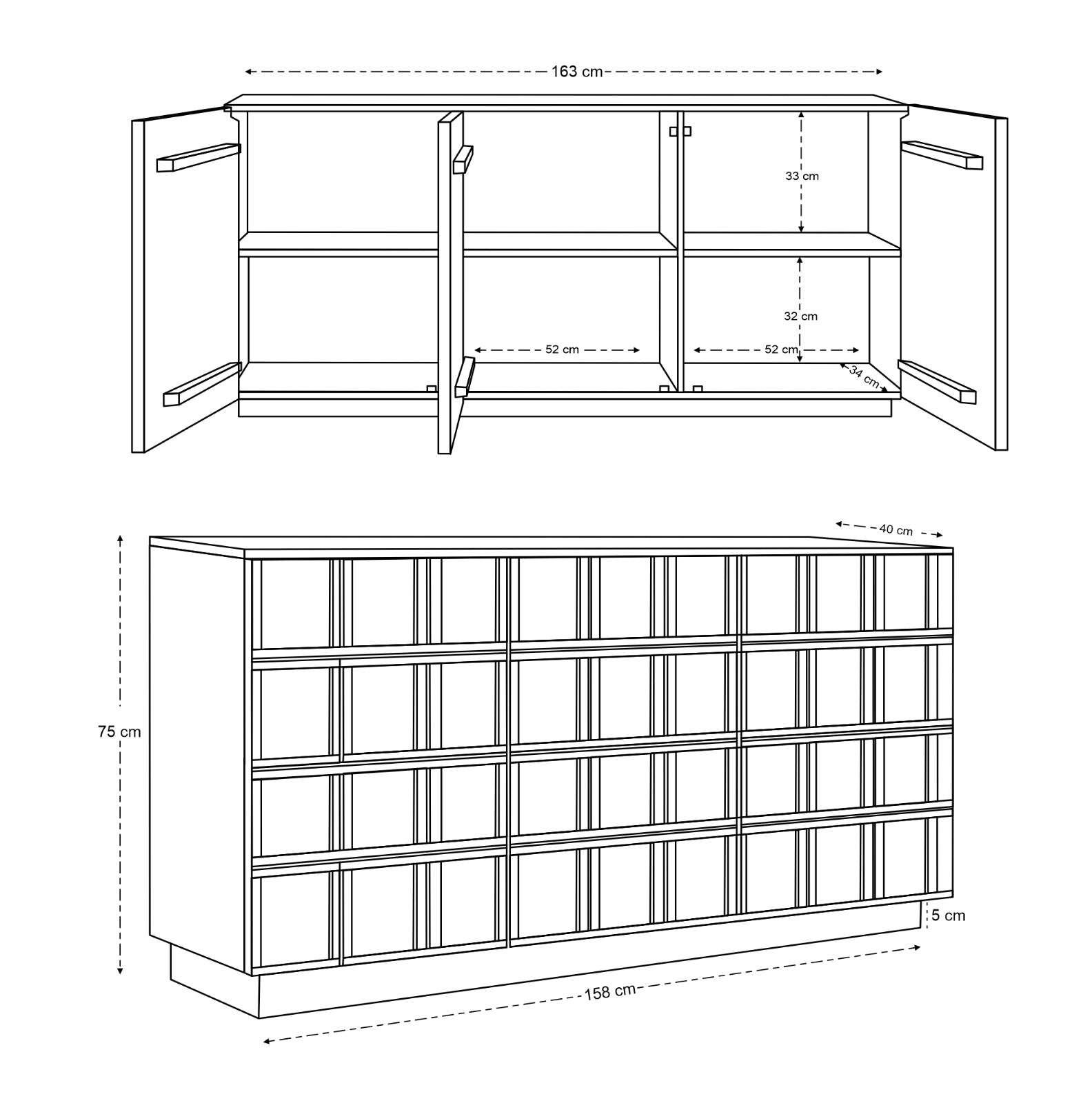 Monaco Solid Acacia Wood Large Sideboard Brown (163cm)