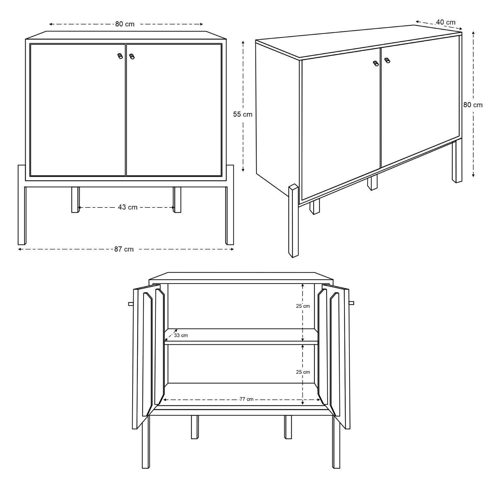 Lucca Solid Acacia Wood 2 Door Sideboard (80cm)