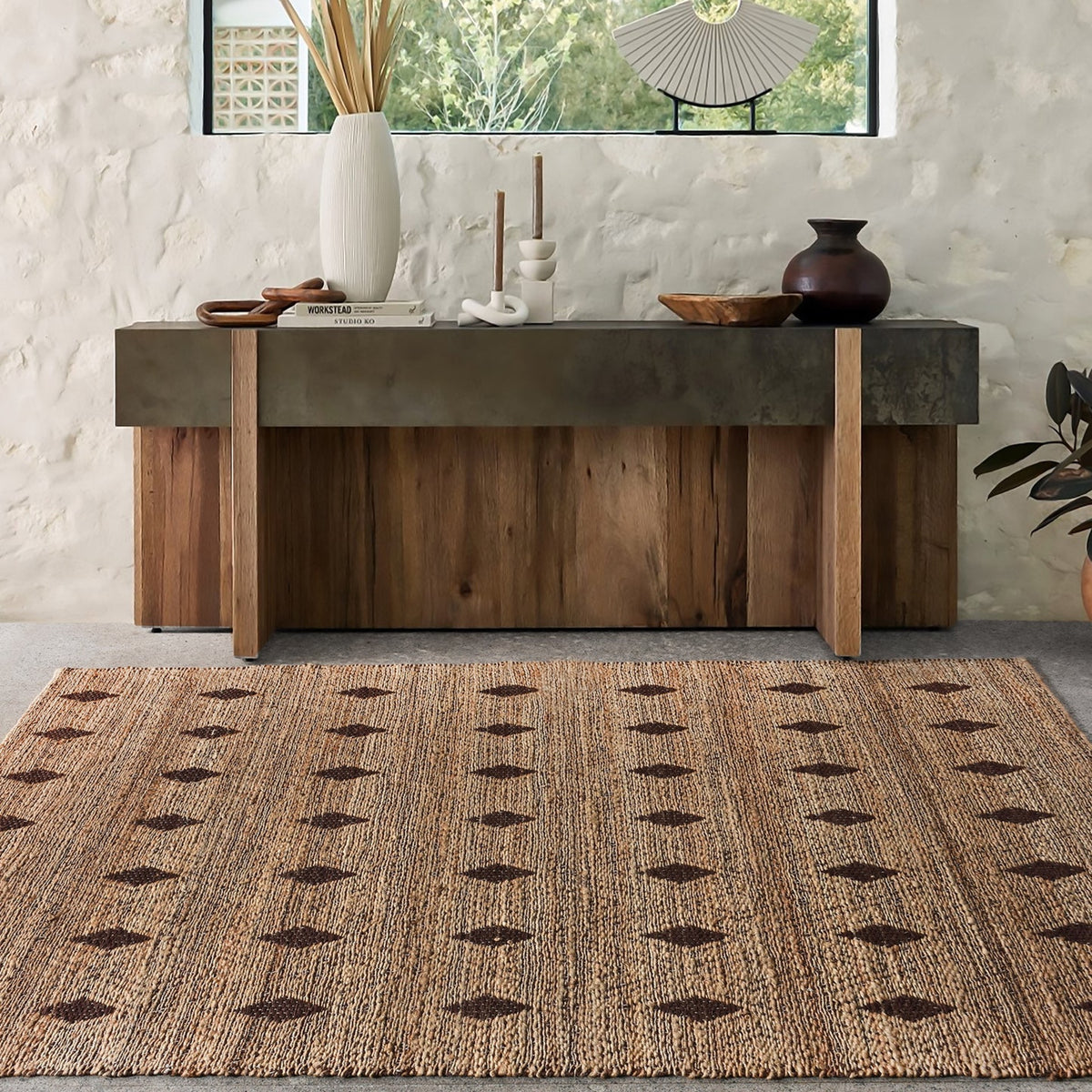Pewter Jacquard Woven Flat Weave Jute Rug in Natural & Brown (2 Sizes)